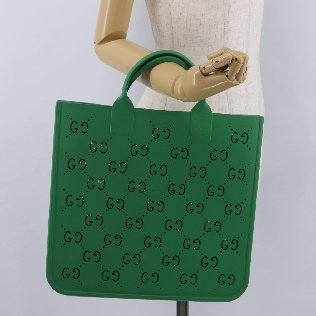 GUCCI GG Canvas Tote Bag Rubber Green 679365 Auth 210511V