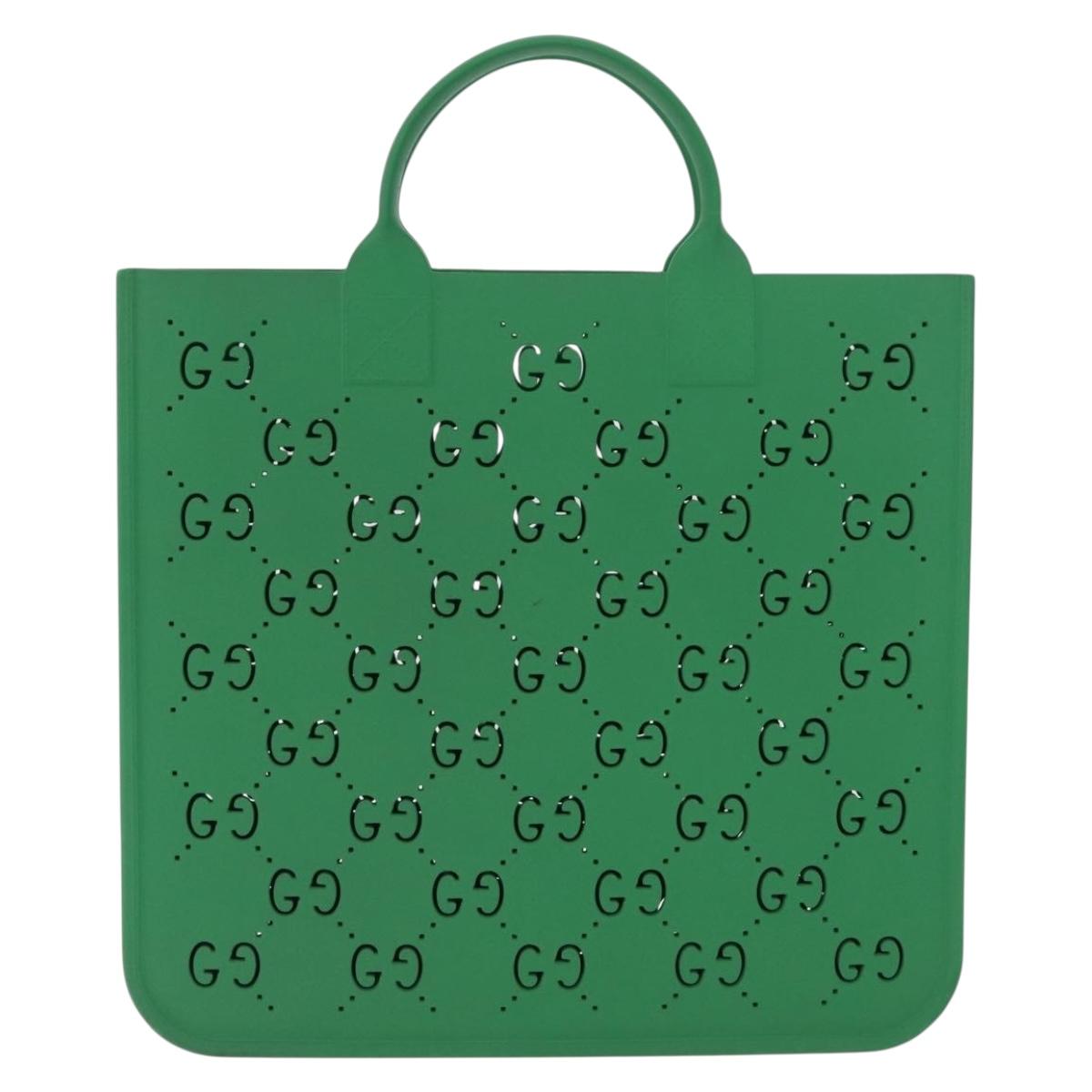 GUCCI GG Canvas Tote Bag Rubber Green 679365 Auth 210511V