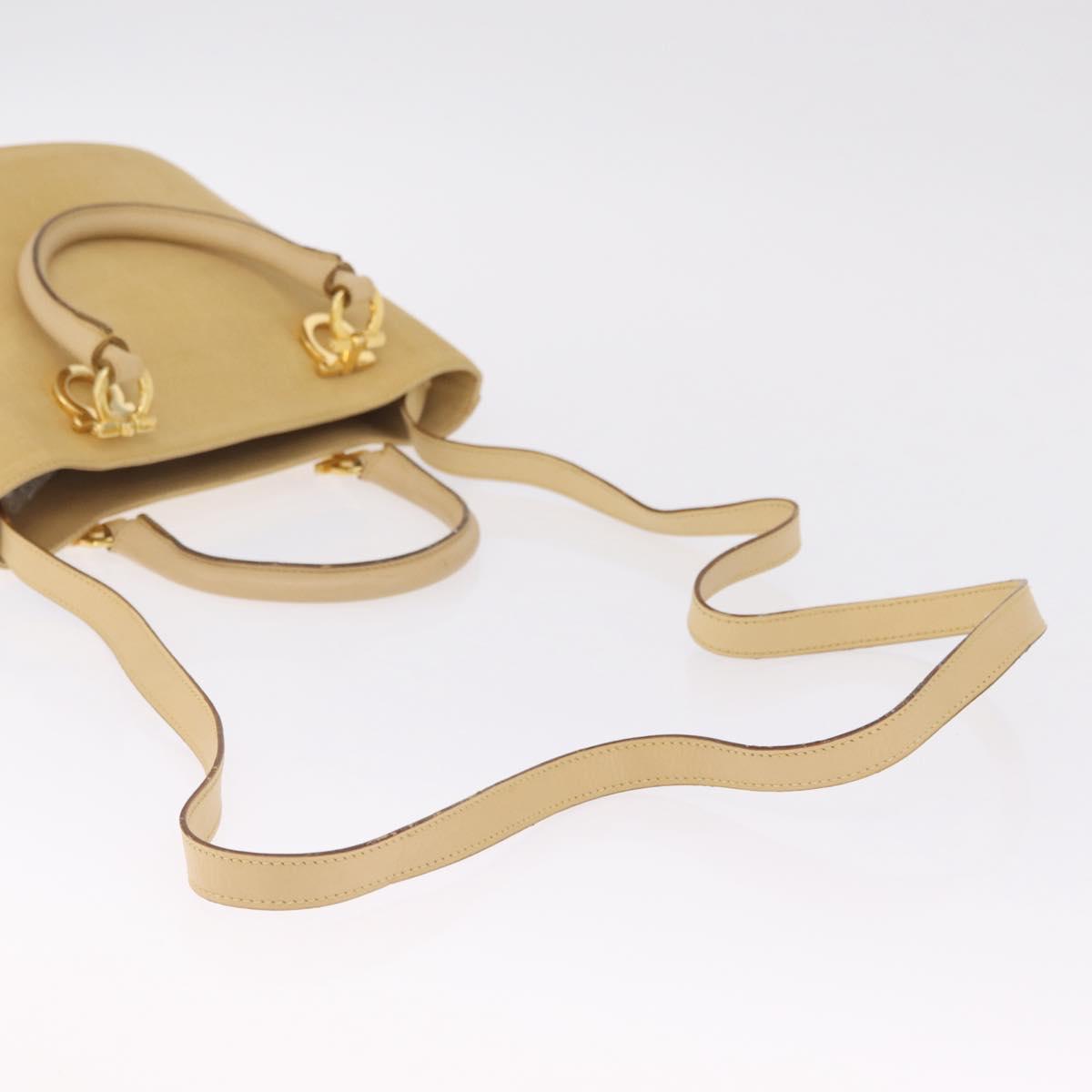 Salvatore Ferragamo Hand Bag Canvas 2way Beige Gold Auth 210514