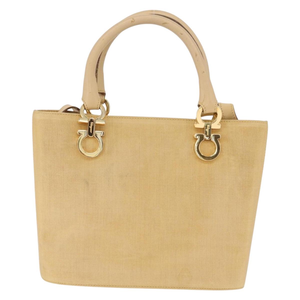 Salvatore Ferragamo Hand Bag Canvas 2way Beige Gold Auth 210514