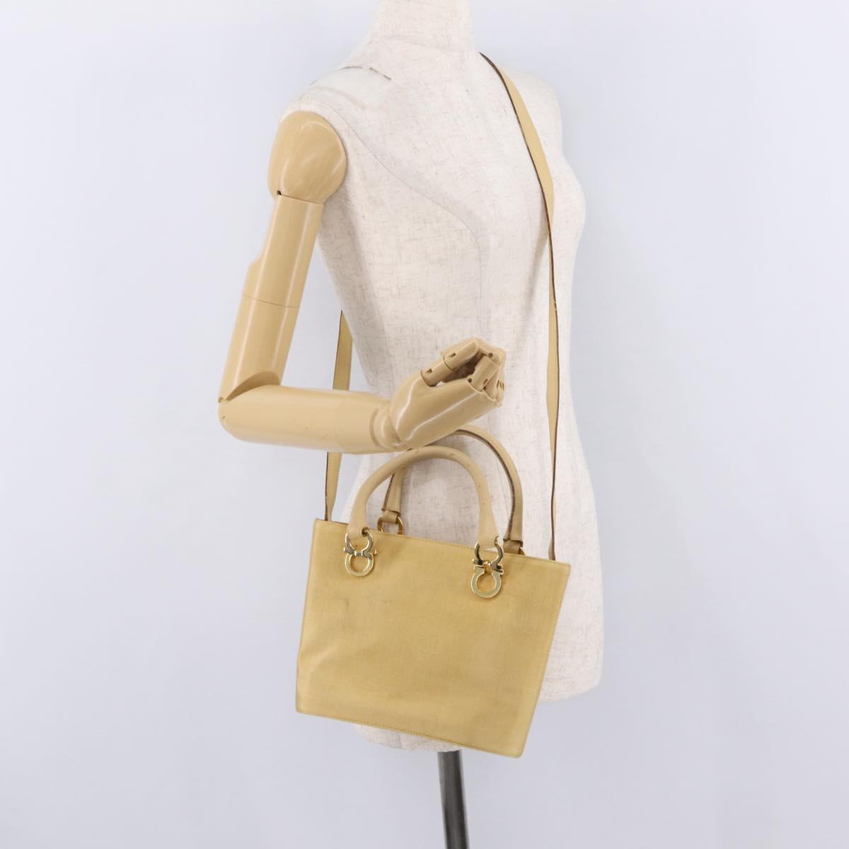 Salvatore Ferragamo Hand Bag Canvas 2way Beige Gold Auth 210514