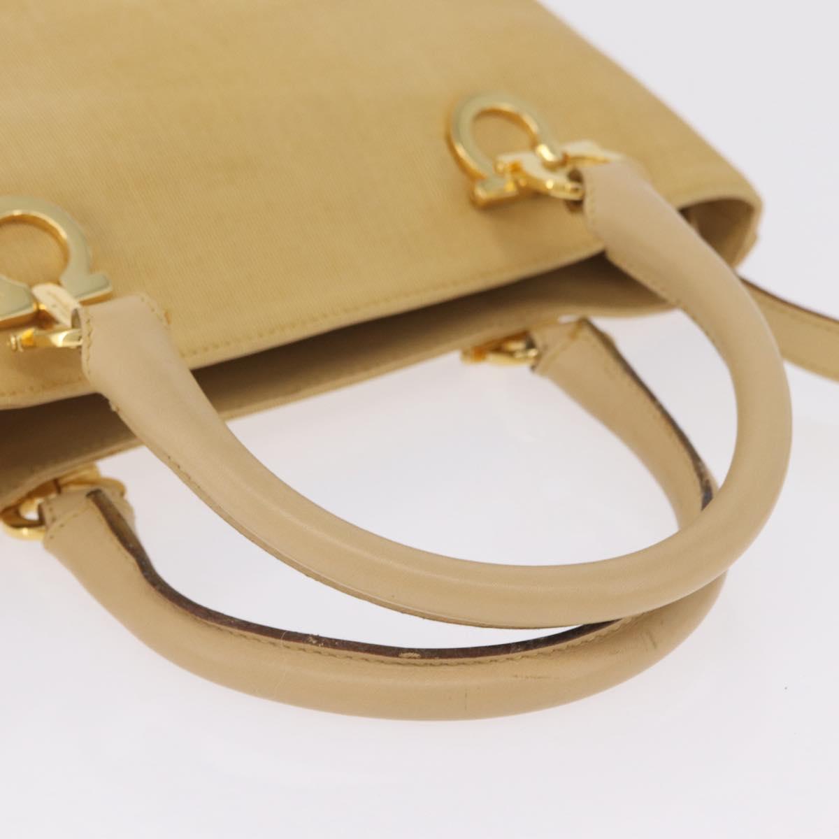 Salvatore Ferragamo Hand Bag Canvas 2way Beige Gold Auth 210514
