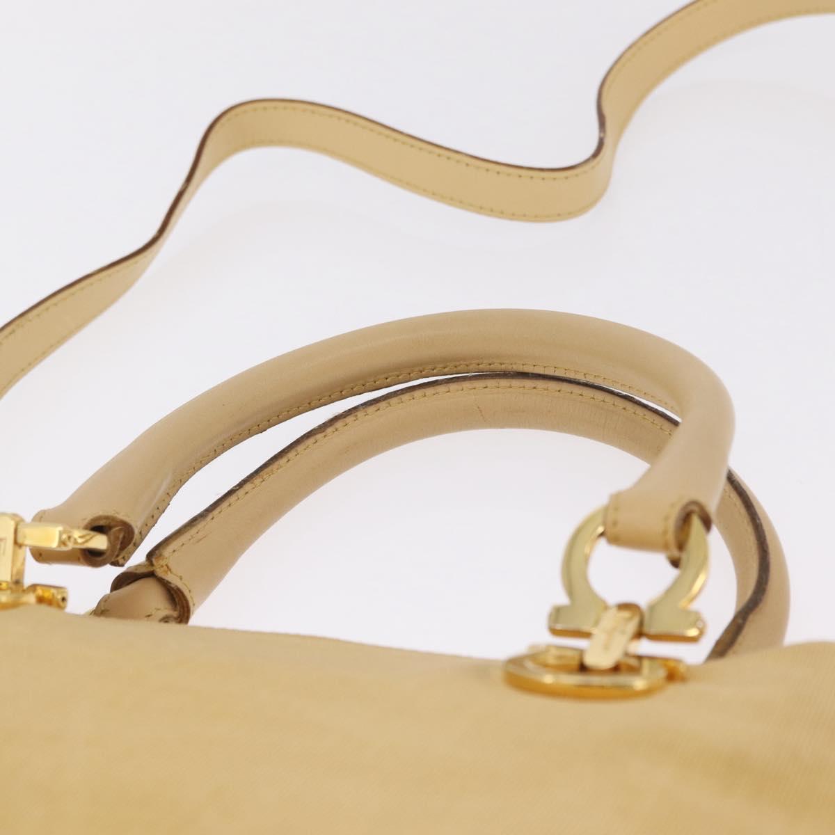 Salvatore Ferragamo Hand Bag Canvas 2way Beige Gold Auth 210514
