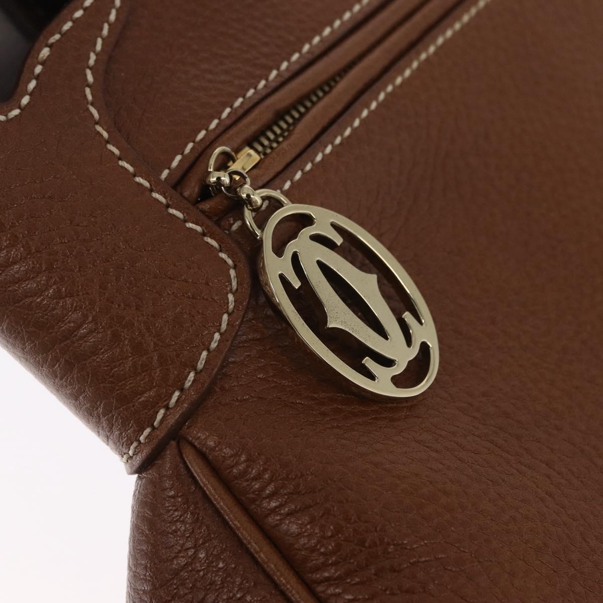 Cartier Hand Bag Leather Brown Gold Auth 210515V