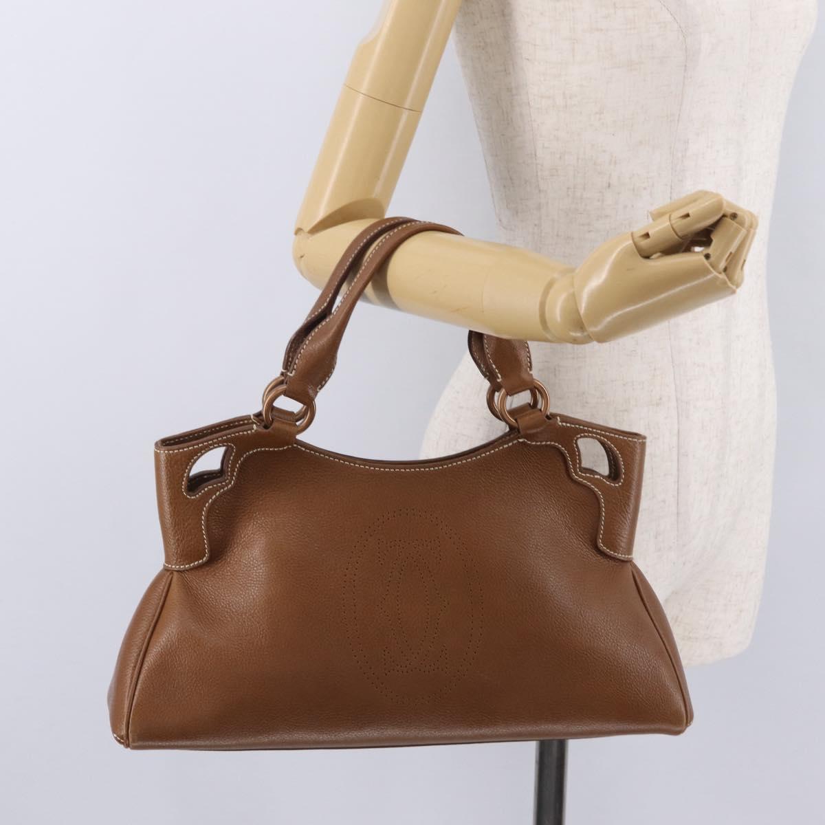 Cartier Hand Bag Leather Brown Gold Auth 210515V