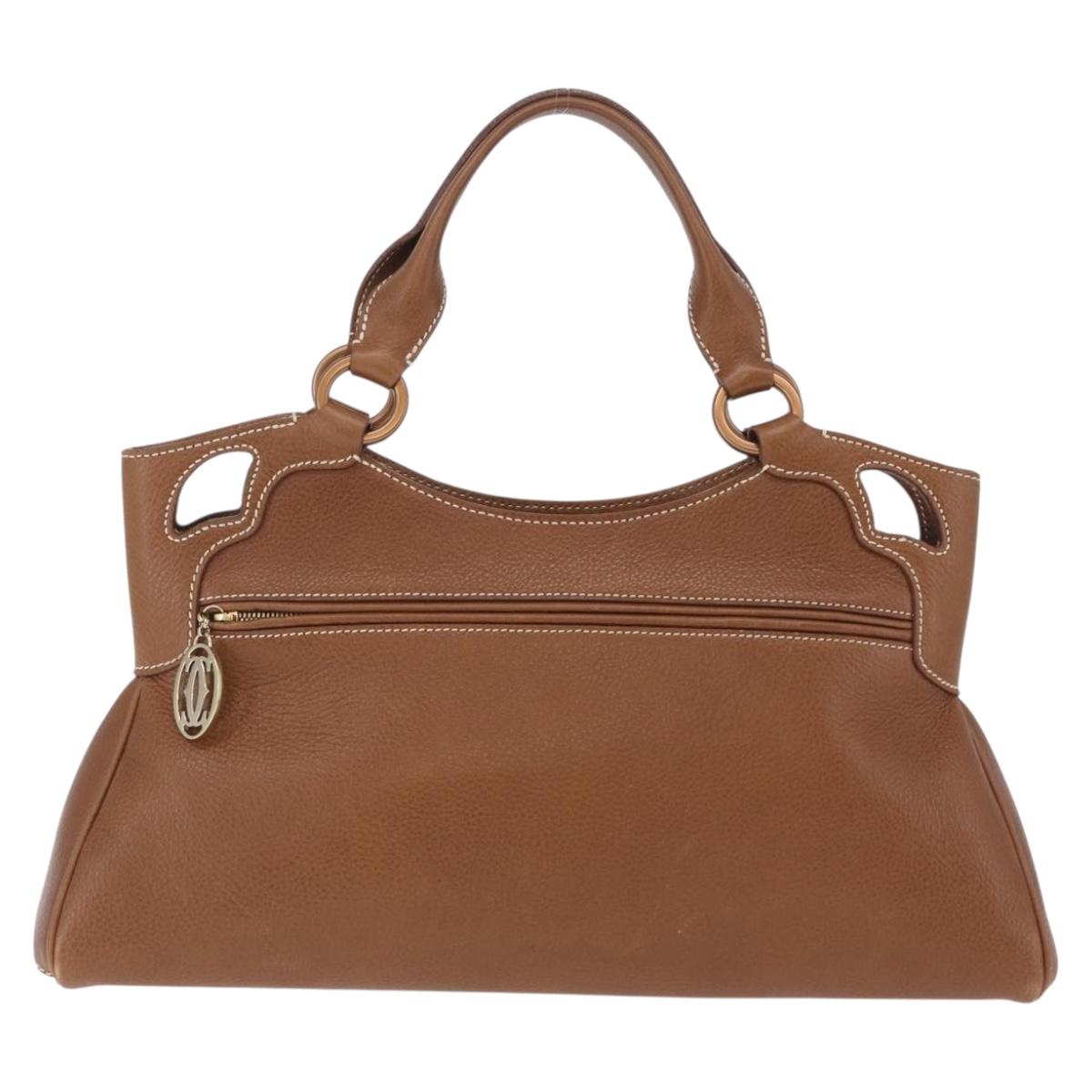 Cartier Hand Bag Leather Brown Gold Auth 210515V