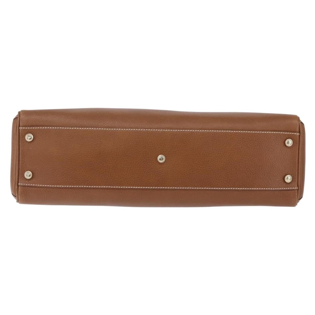 Cartier Hand Bag Leather Brown Gold Auth 210515V