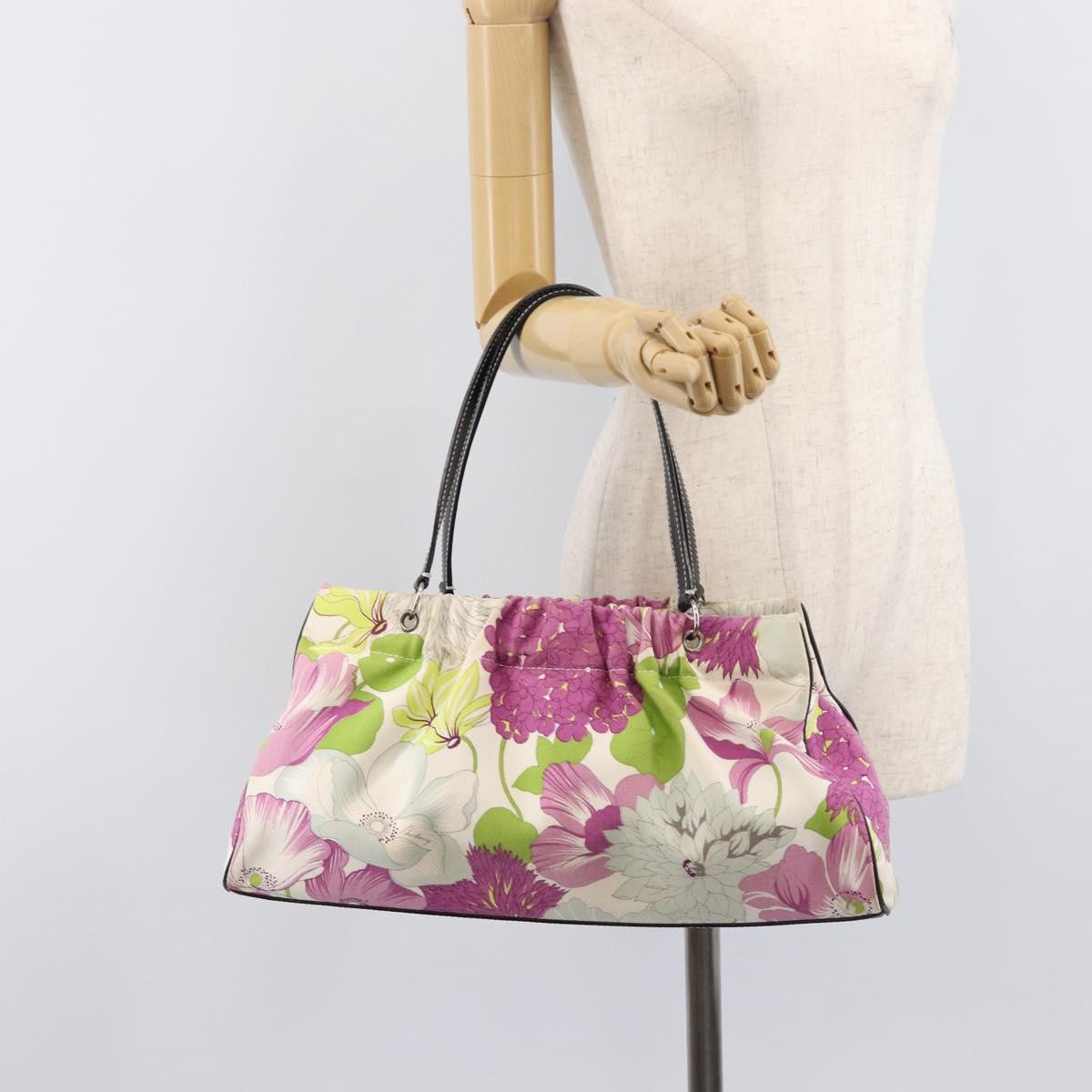 BURBERRY Floral Shoulder Bag Canvas Purple Silver Auth 210516A