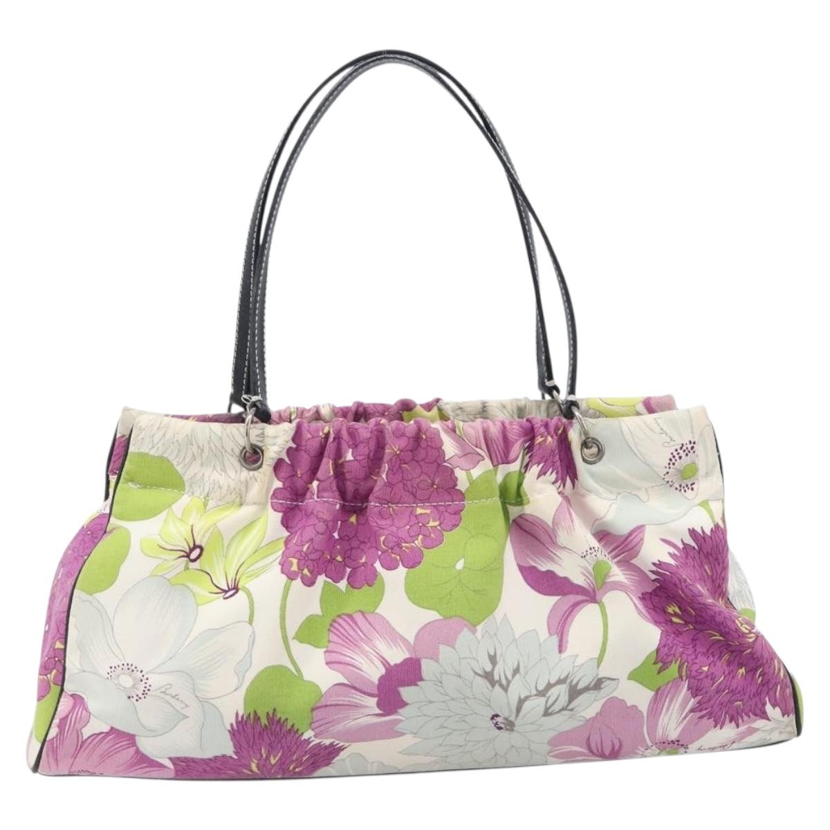 BURBERRY Floral Shoulder Bag Canvas Purple Silver Auth 210516A