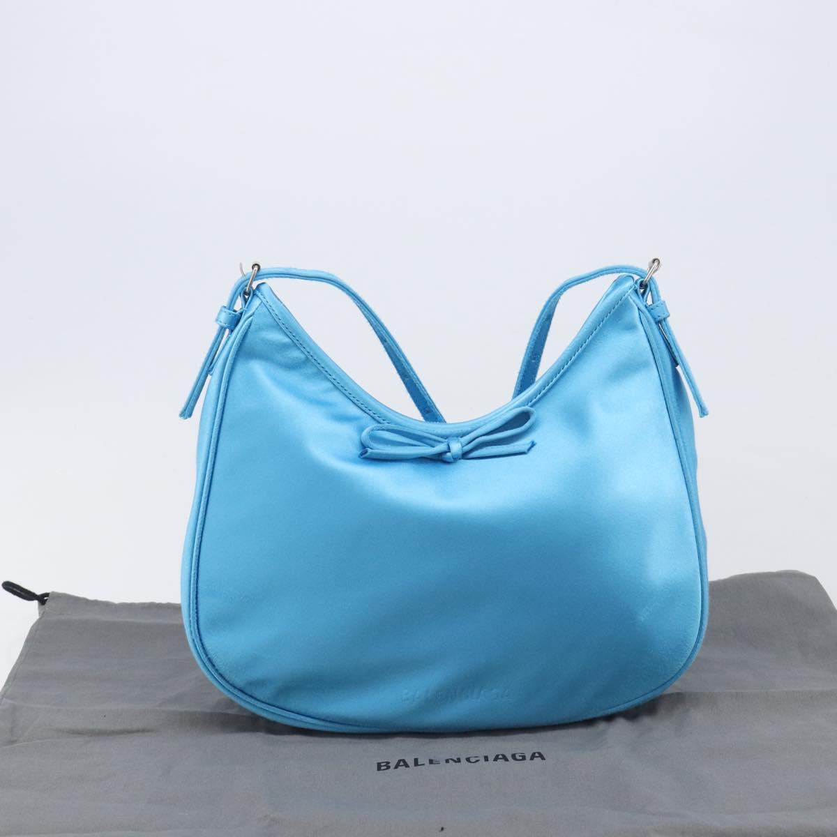 Balenciaga Leopolda Shoulder Bag Satin Blue Silver 792052 Auth 210517V