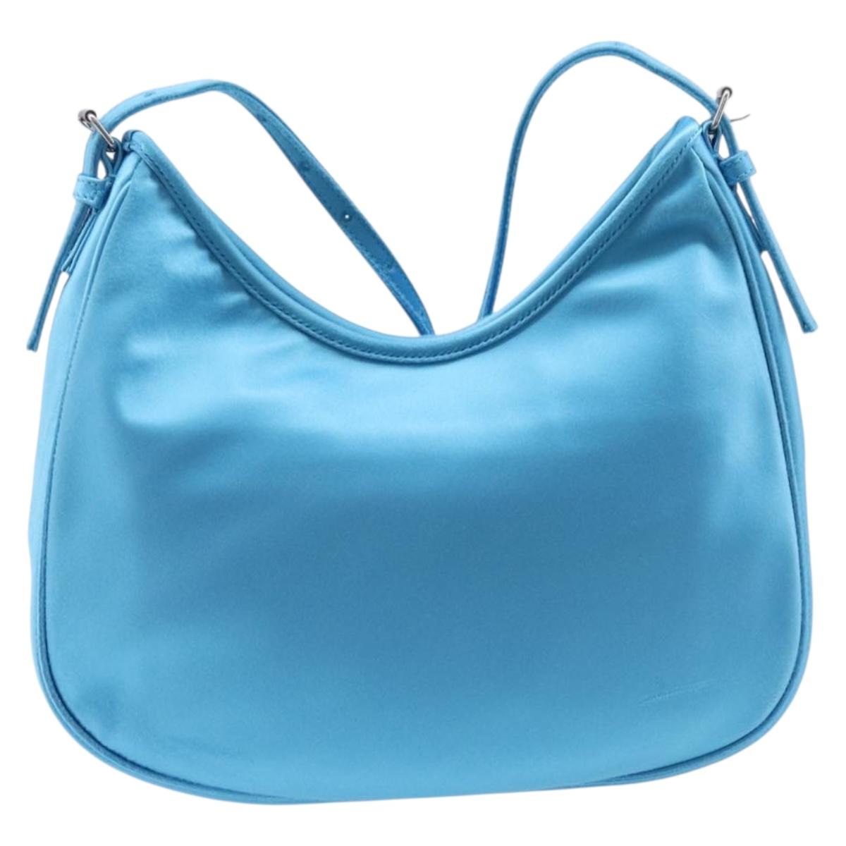 Balenciaga Leopolda Shoulder Bag Satin Blue Silver 792052 Auth 210517V
