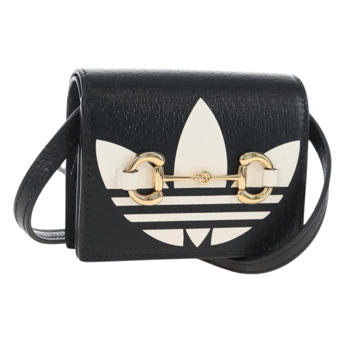 GUCCI Adidas Collaboration Shoulder Wallet Leather Black 702248 Auth 210520M