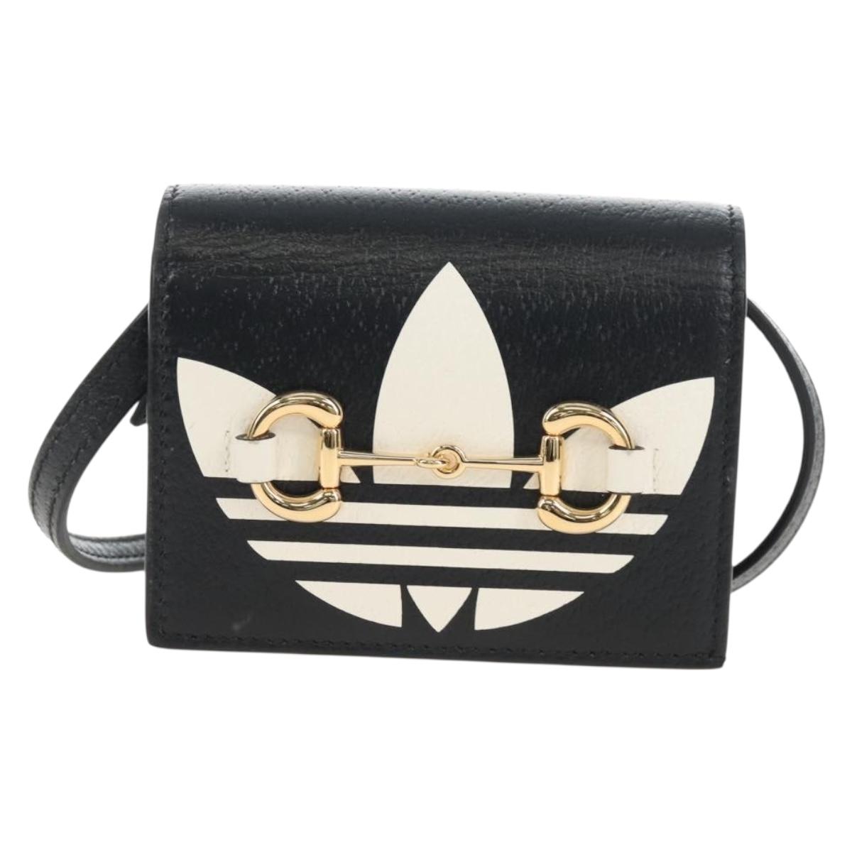 GUCCI Adidas Collaboration Shoulder Wallet Leather Black 702248 Auth 210520M