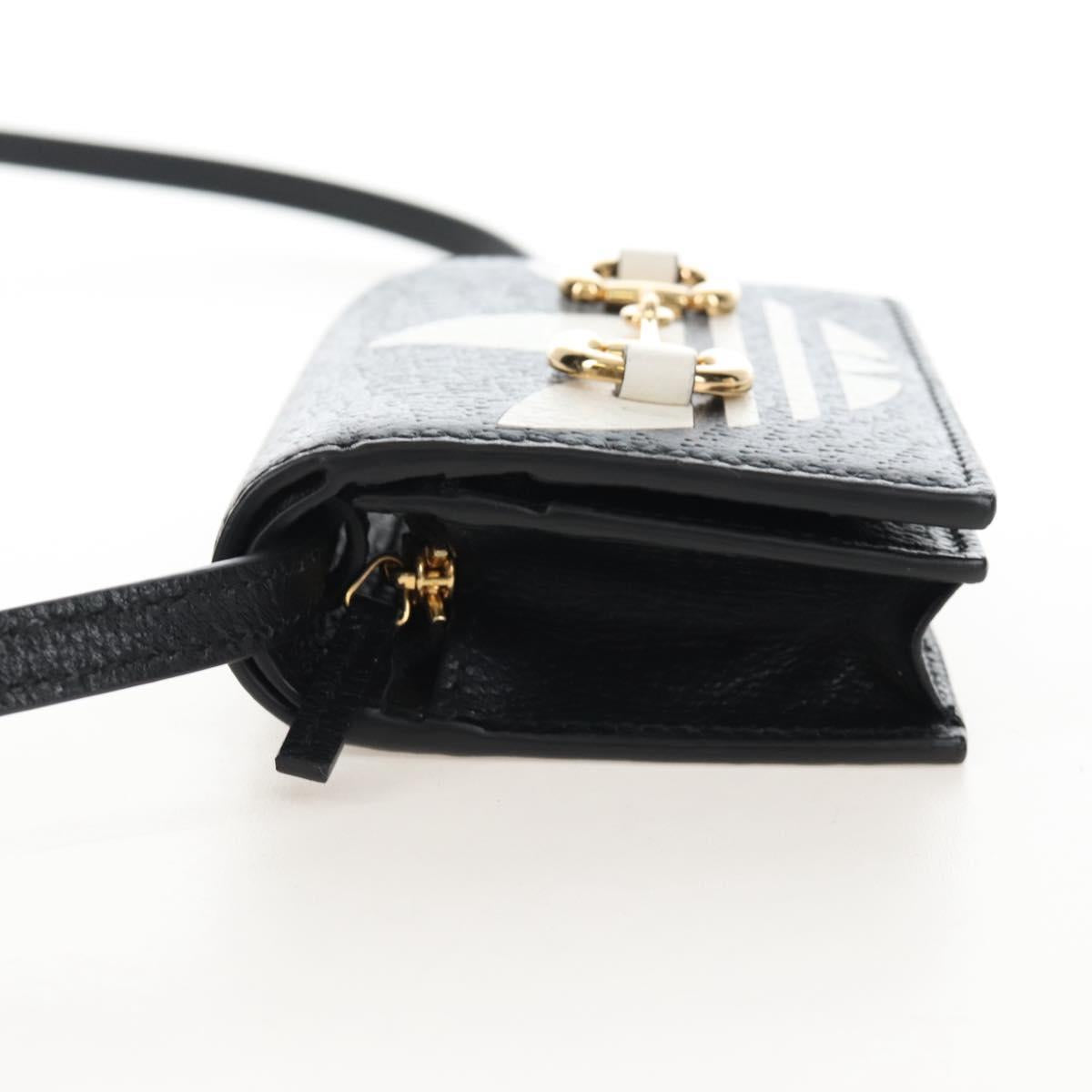GUCCI Adidas Collaboration Shoulder Wallet Leather Black 702248 Auth 210520M
