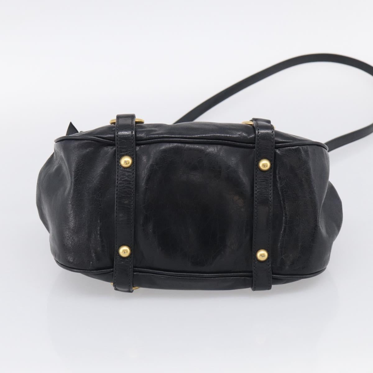 Miu Miu Ribbon Hand Bag Vitello Lux Leather 2way Black Gold Auth 210521V