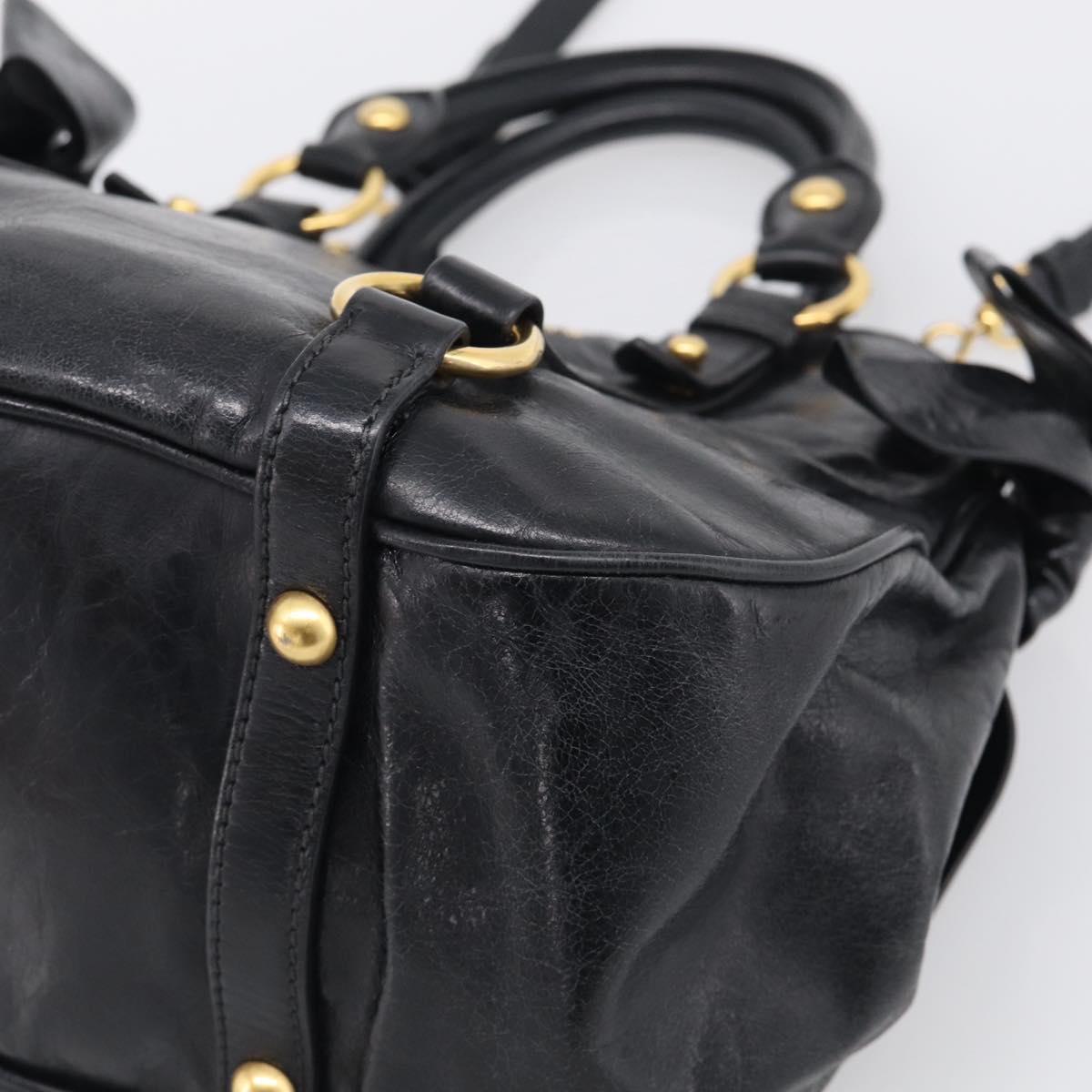 Miu Miu Ribbon Hand Bag Vitello Lux Leather 2way Black Gold Auth 210521V