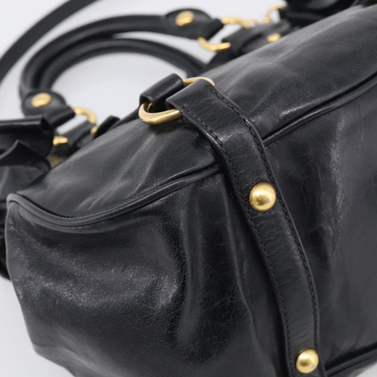 Miu Miu Ribbon Hand Bag Vitello Lux Leather 2way Black Gold Auth 210521V