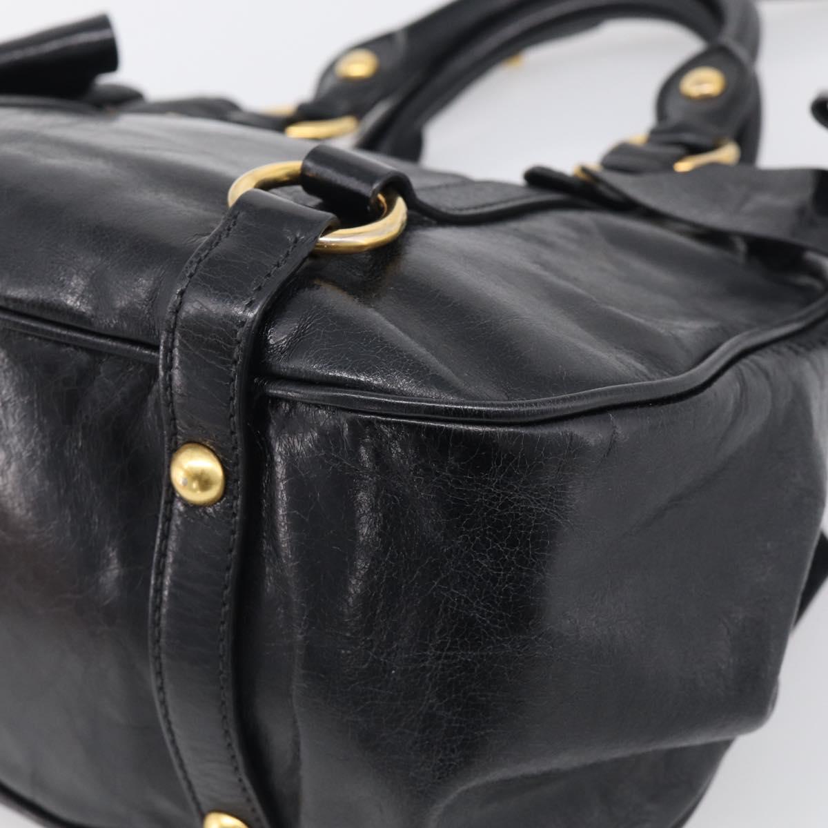 Miu Miu Ribbon Hand Bag Vitello Lux Leather 2way Black Gold Auth 210521V
