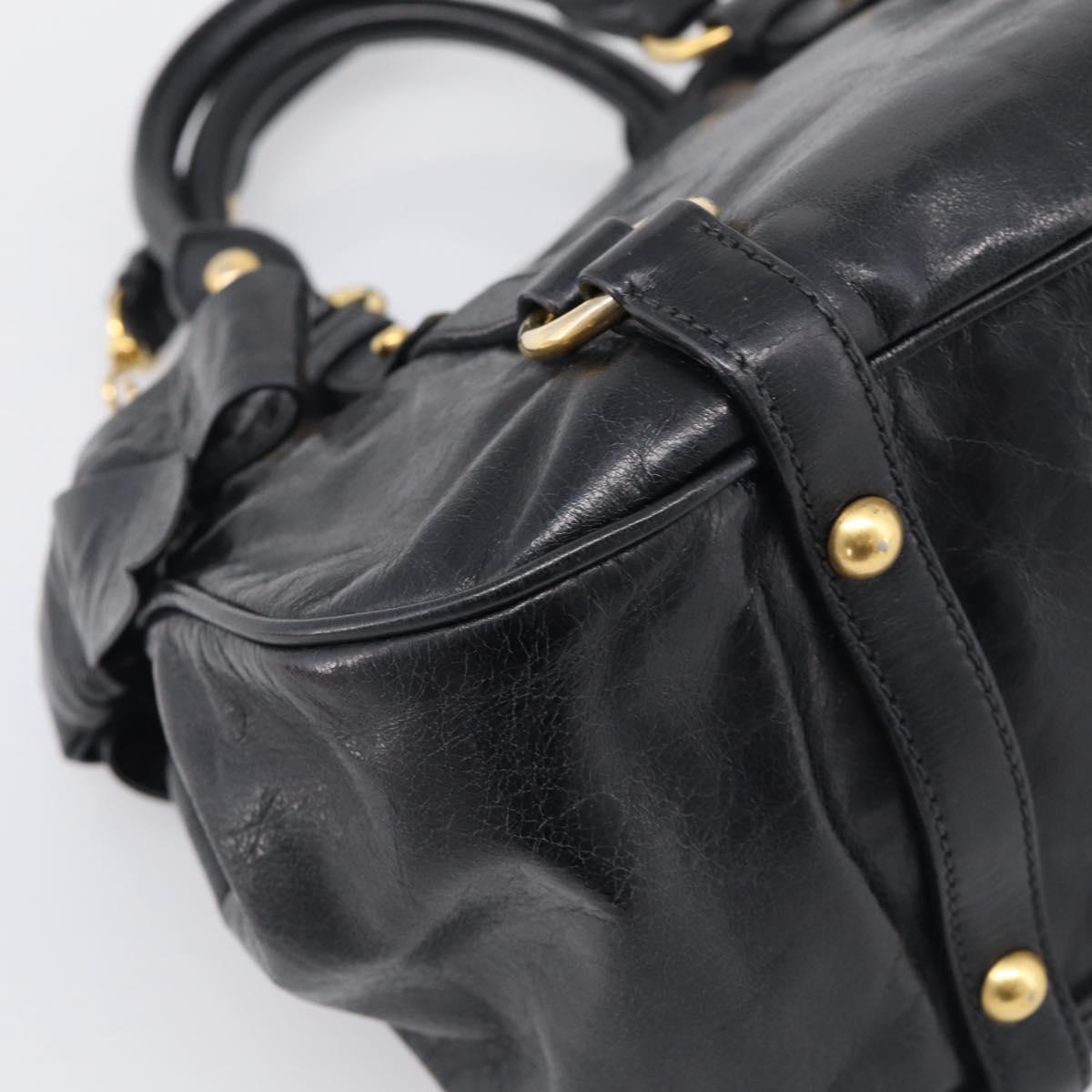 Miu Miu Ribbon Hand Bag Vitello Lux Leather 2way Black Gold Auth 210521V