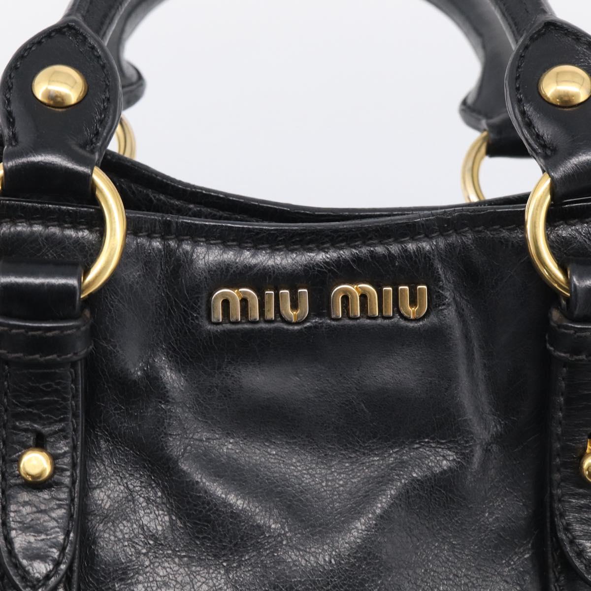 Miu Miu Ribbon Hand Bag Vitello Lux Leather 2way Black Gold Auth 210521V