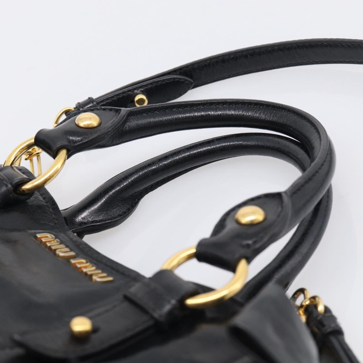 Miu Miu Ribbon Hand Bag Vitello Lux Leather 2way Black Gold Auth 210521V