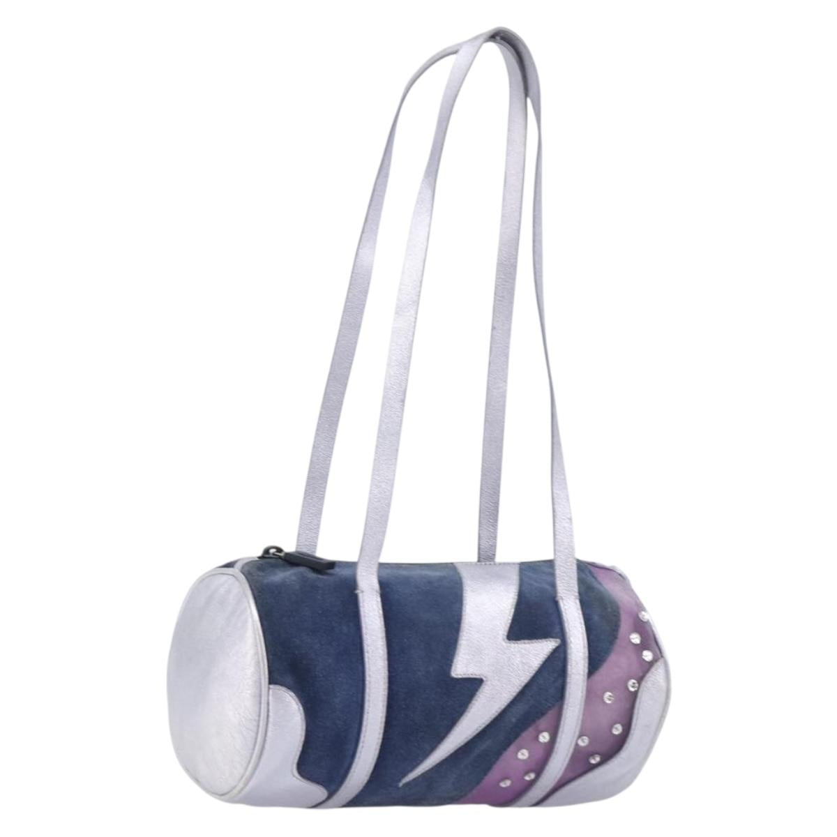 Miu Miu Hand Bag Suede Navy Silver Auth 210523