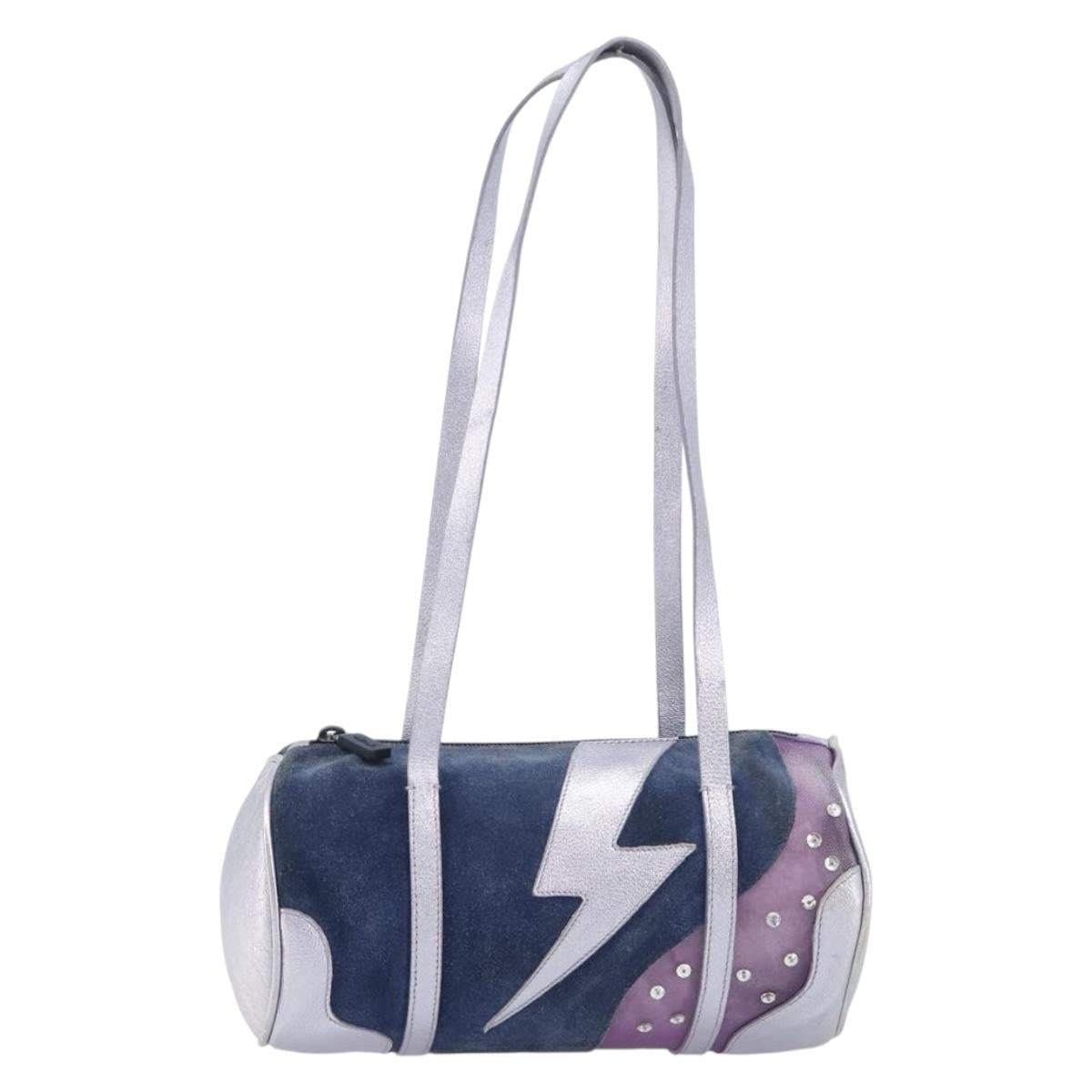 Miu Miu Hand Bag Suede Navy Silver Auth 210523