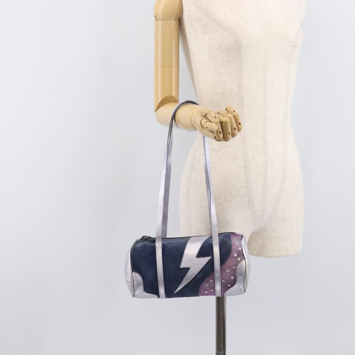 Miu Miu Hand Bag Suede Navy Silver Auth 210523