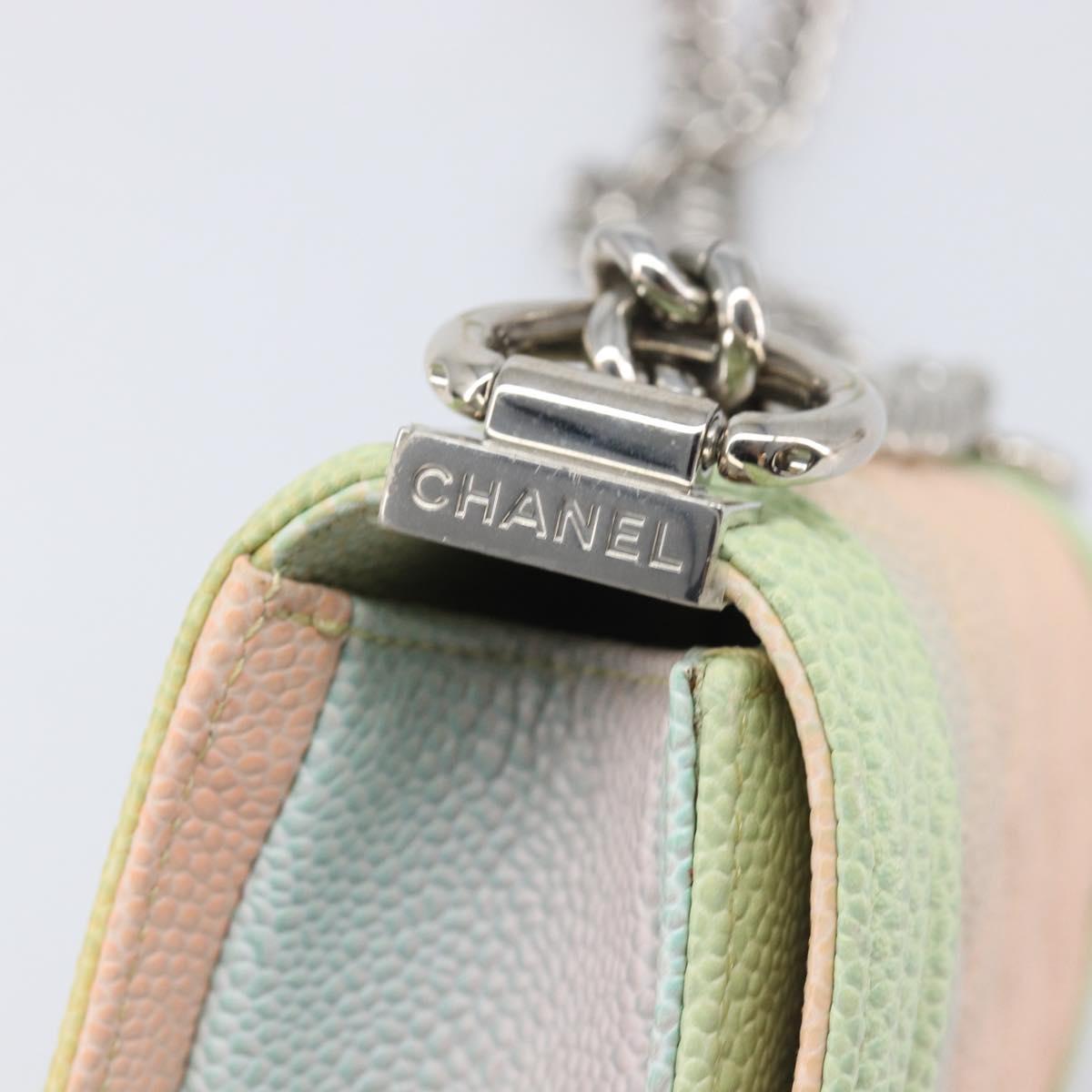 CHANEL Boy Chanel Matelasse Chain Bag Caviar Skin Multicolor CC Auth 210526SM