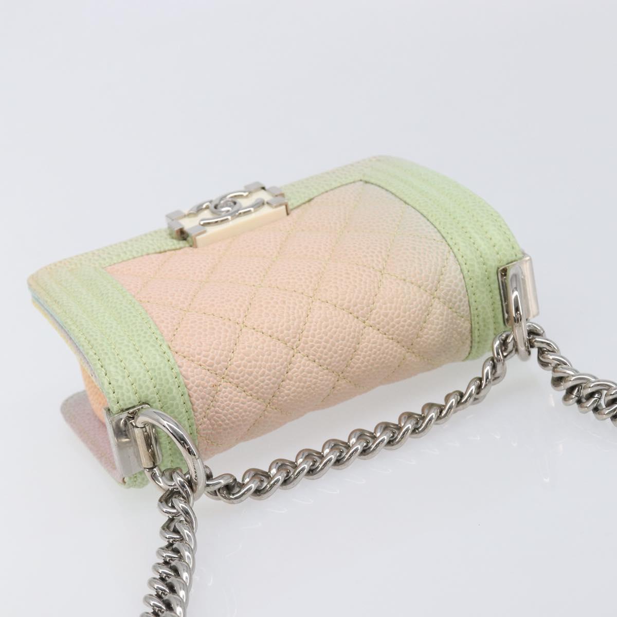 CHANEL Boy Chanel Matelasse Chain Bag Caviar Skin Multicolor CC Auth 210526SM