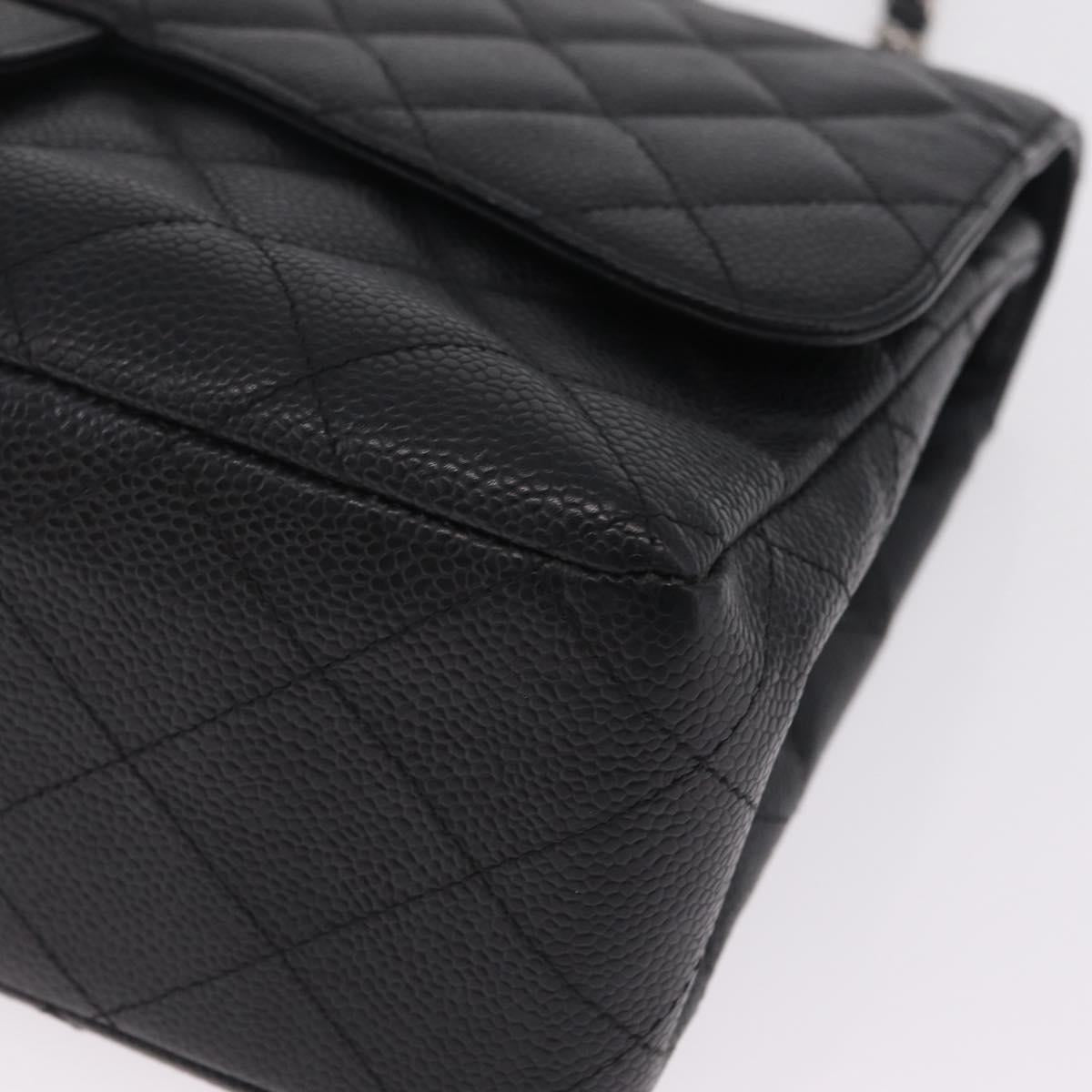 CHANEL Chain Matelasse 30 Bag Caviar Skin Black Silver CC Auth 210527SAV