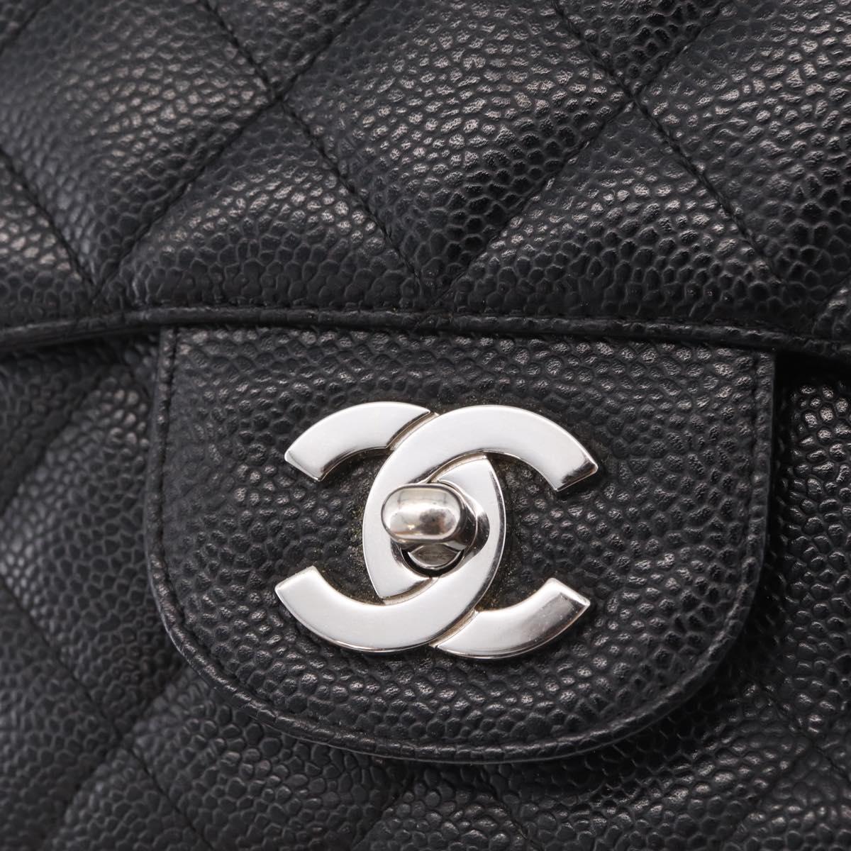CHANEL Chain Matelasse 30 Bag Caviar Skin Black Silver CC Auth 210527SAV