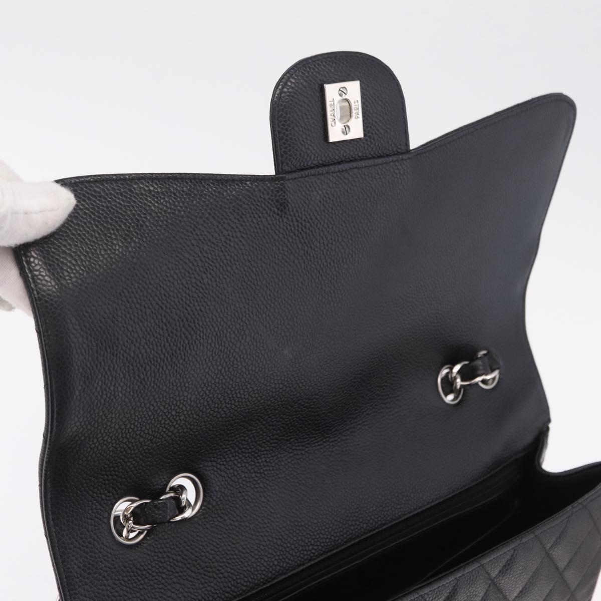 CHANEL Chain Matelasse 30 Bag Caviar Skin Black Silver CC Auth 210527SAV