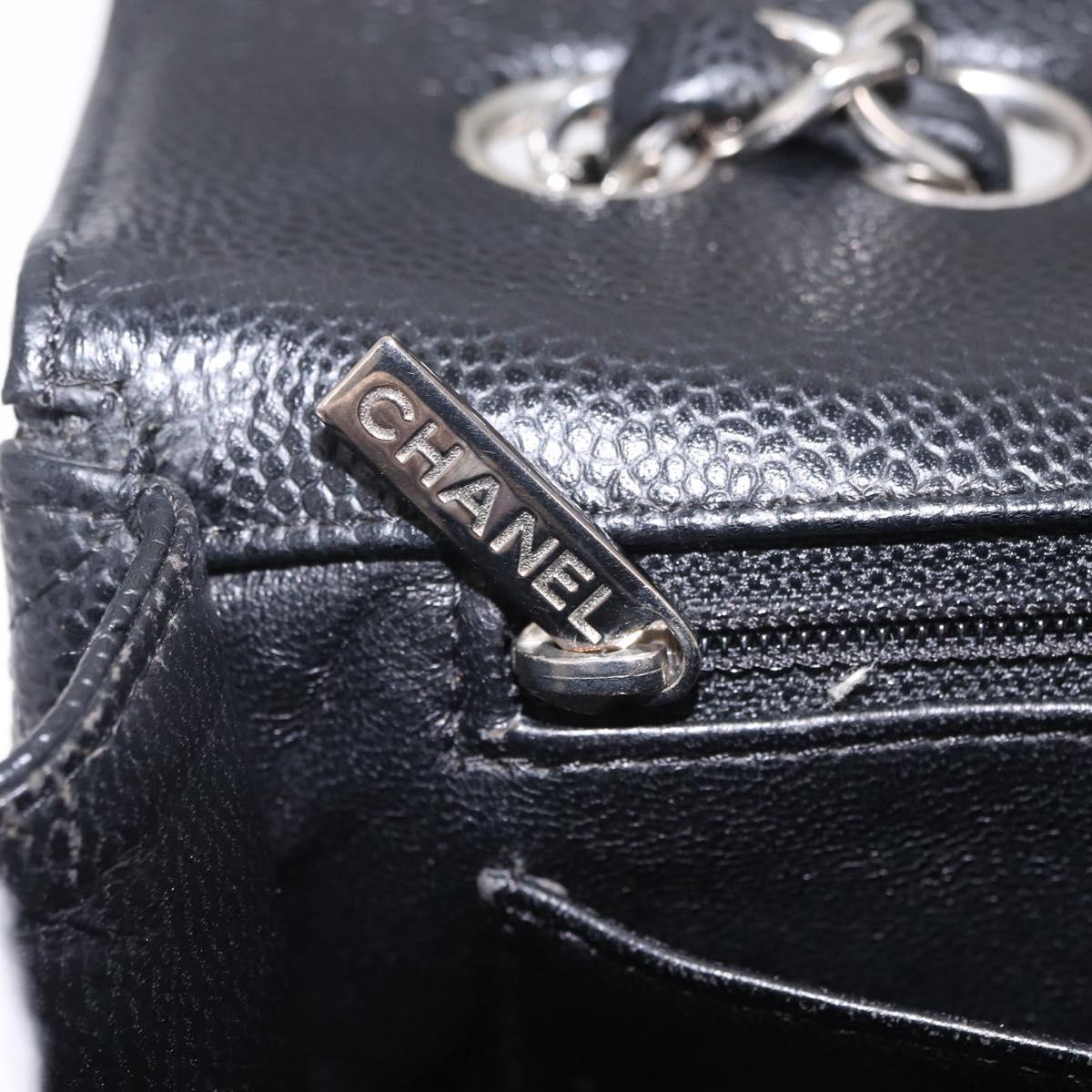 CHANEL Chain Matelasse 30 Bag Caviar Skin Black Silver CC Auth 210527SAV