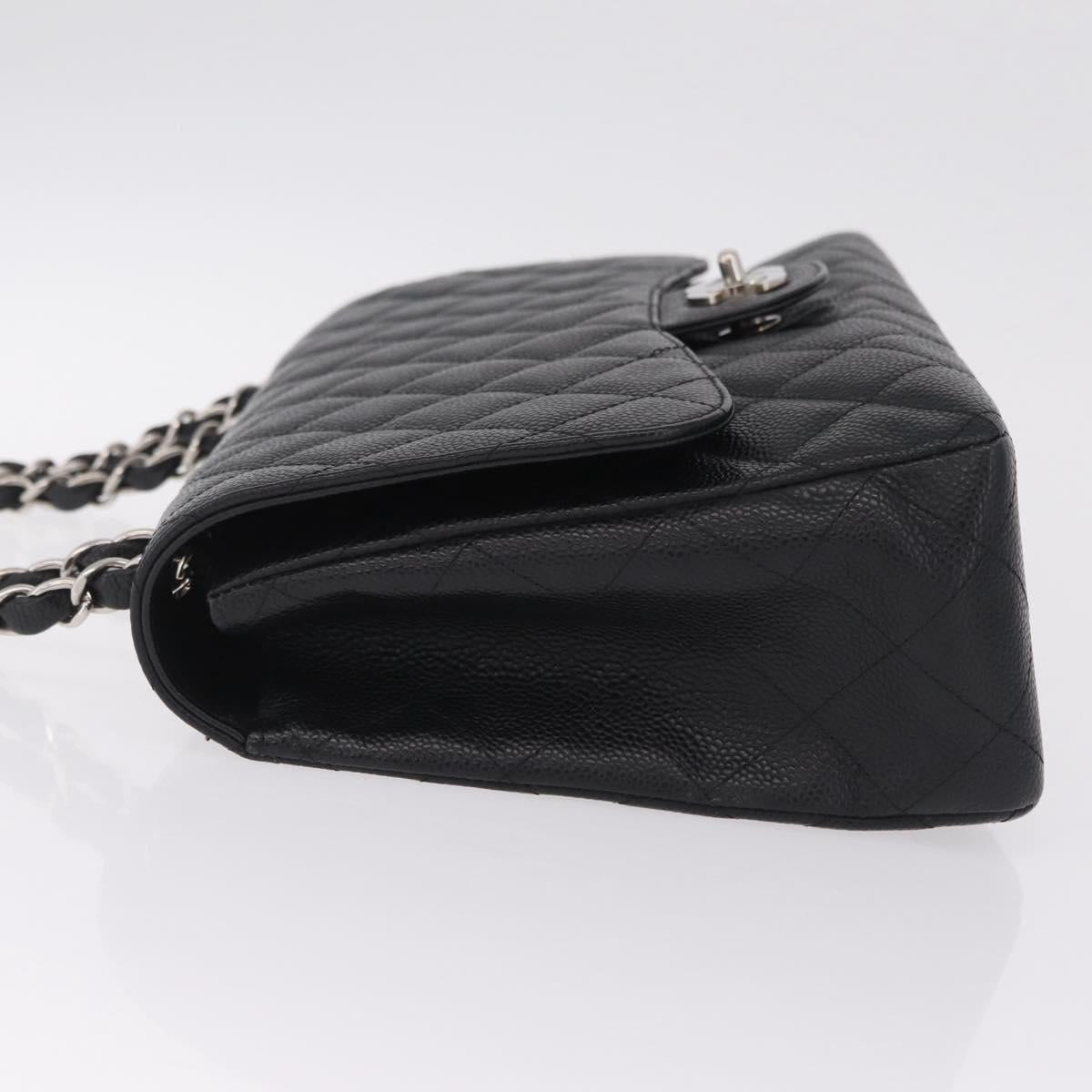 CHANEL Chain Matelasse 30 Bag Caviar Skin Black Silver CC Auth 210527SAV