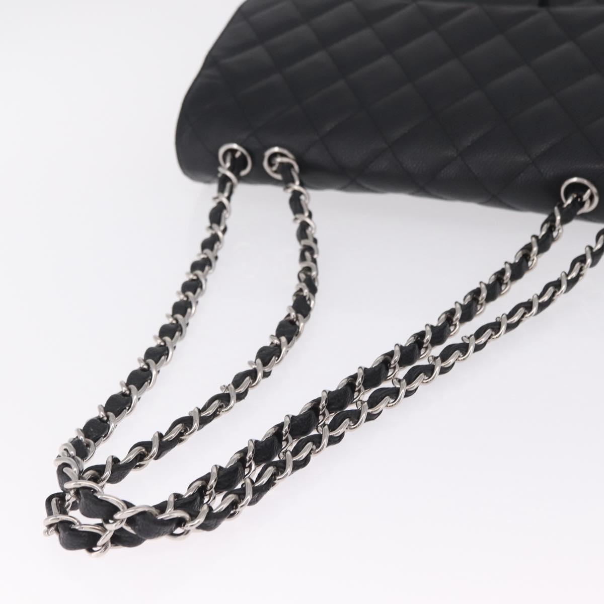 CHANEL Chain Matelasse 30 Bag Caviar Skin Black Silver CC Auth 210527SAV