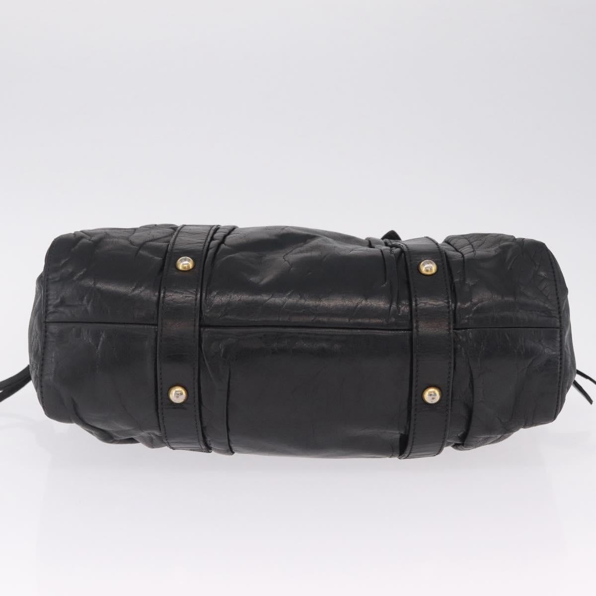 Miu Miu Hand Bag Vitello Lux Leather Black Gold Auth 210528V