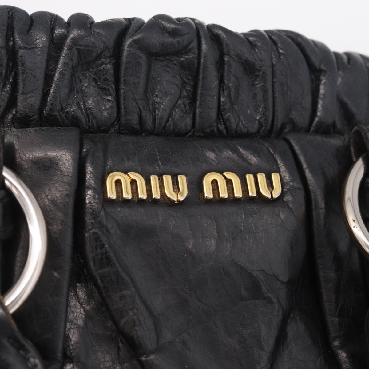 Miu Miu Hand Bag Vitello Lux Leather Black Gold Auth 210528V
