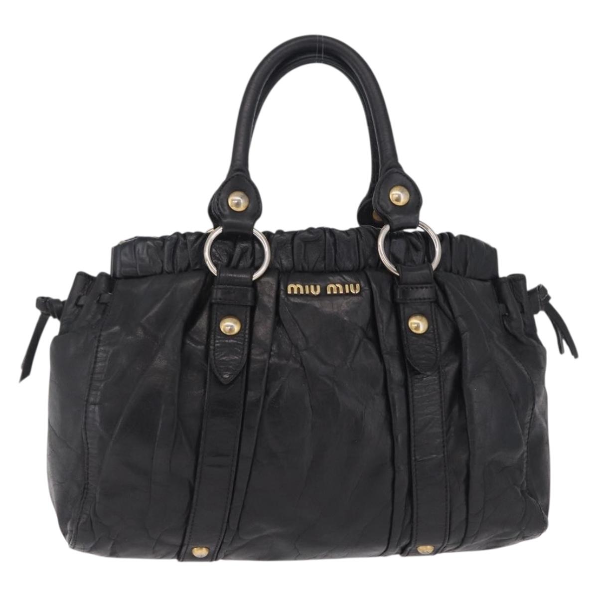Miu Miu Hand Bag Vitello Lux Leather Black Gold Auth 210528V