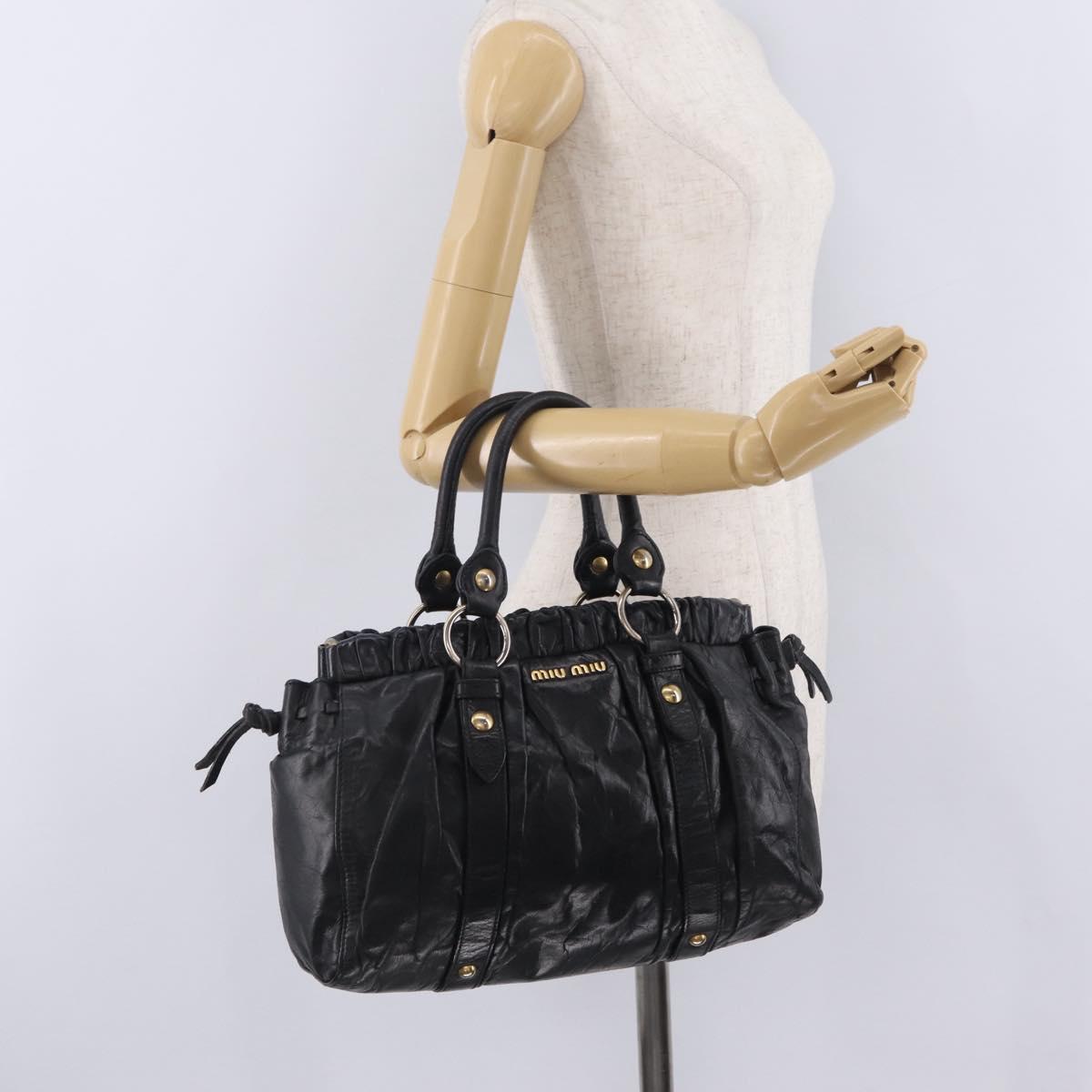 Miu Miu Hand Bag Vitello Lux Leather Black Gold Auth 210528V