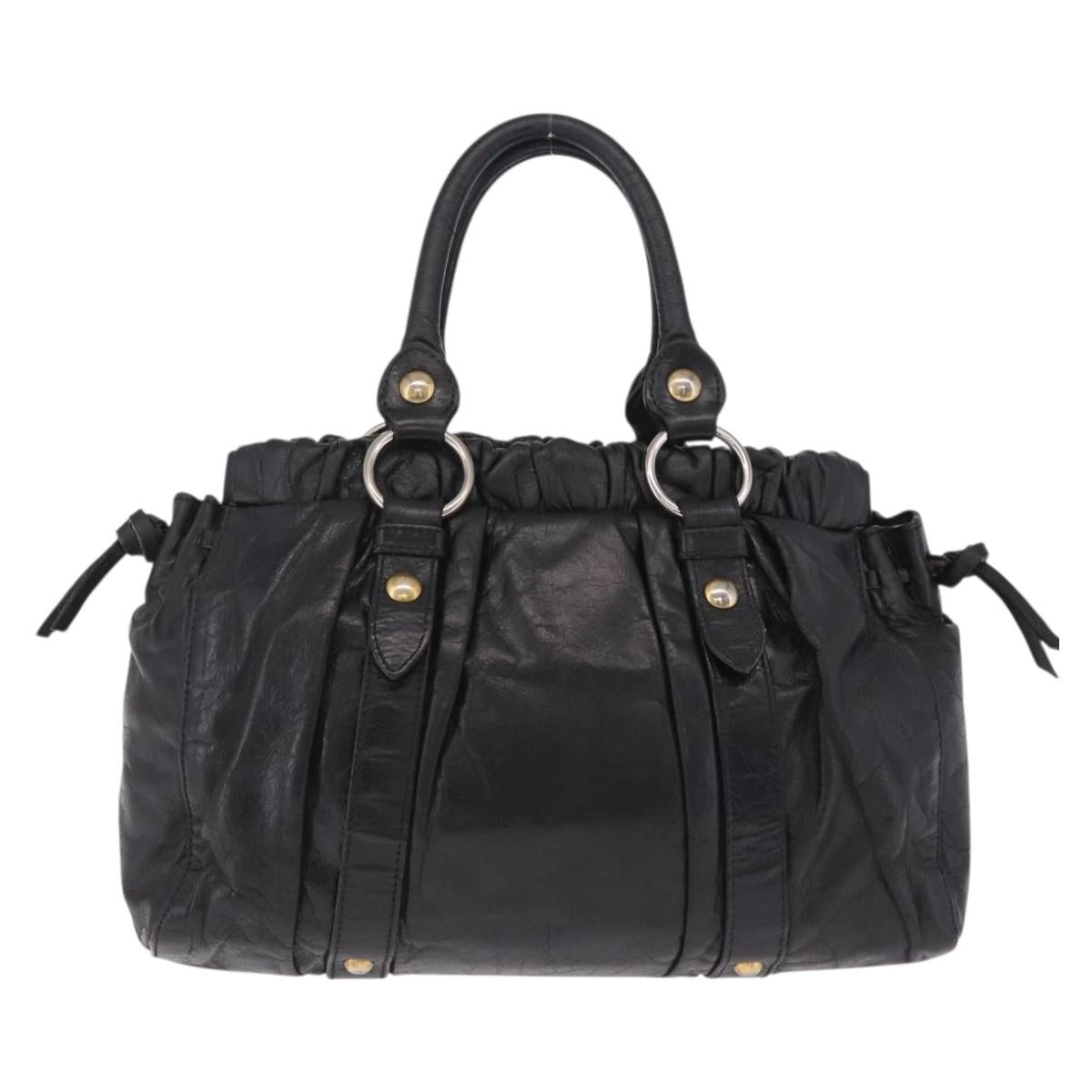 Miu Miu Hand Bag Vitello Lux Leather Black Gold Auth 210528V
