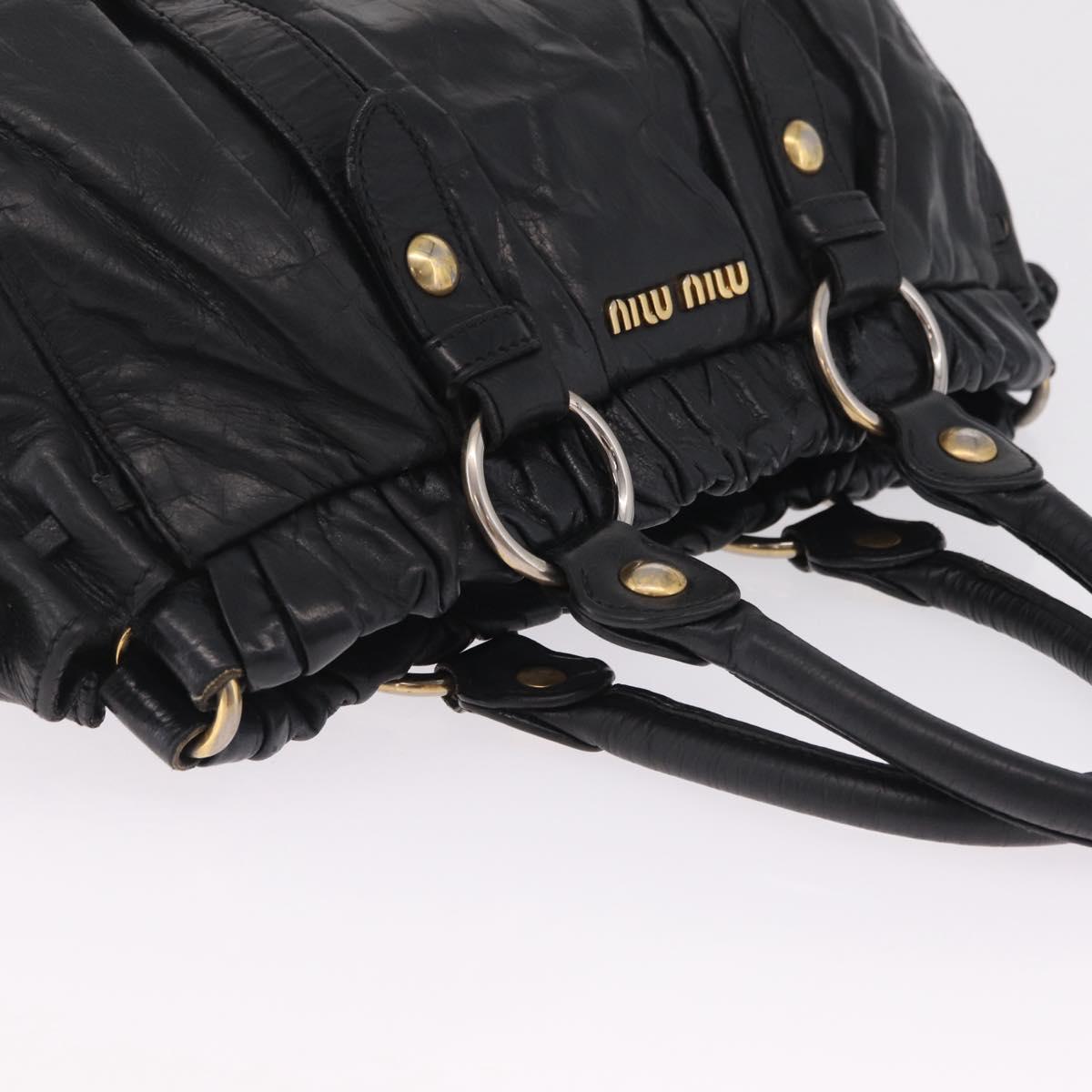 Miu Miu Hand Bag Vitello Lux Leather Black Gold Auth 210528V