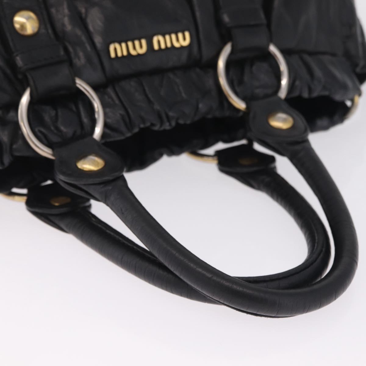 Miu Miu Hand Bag Vitello Lux Leather Black Gold Auth 210528V