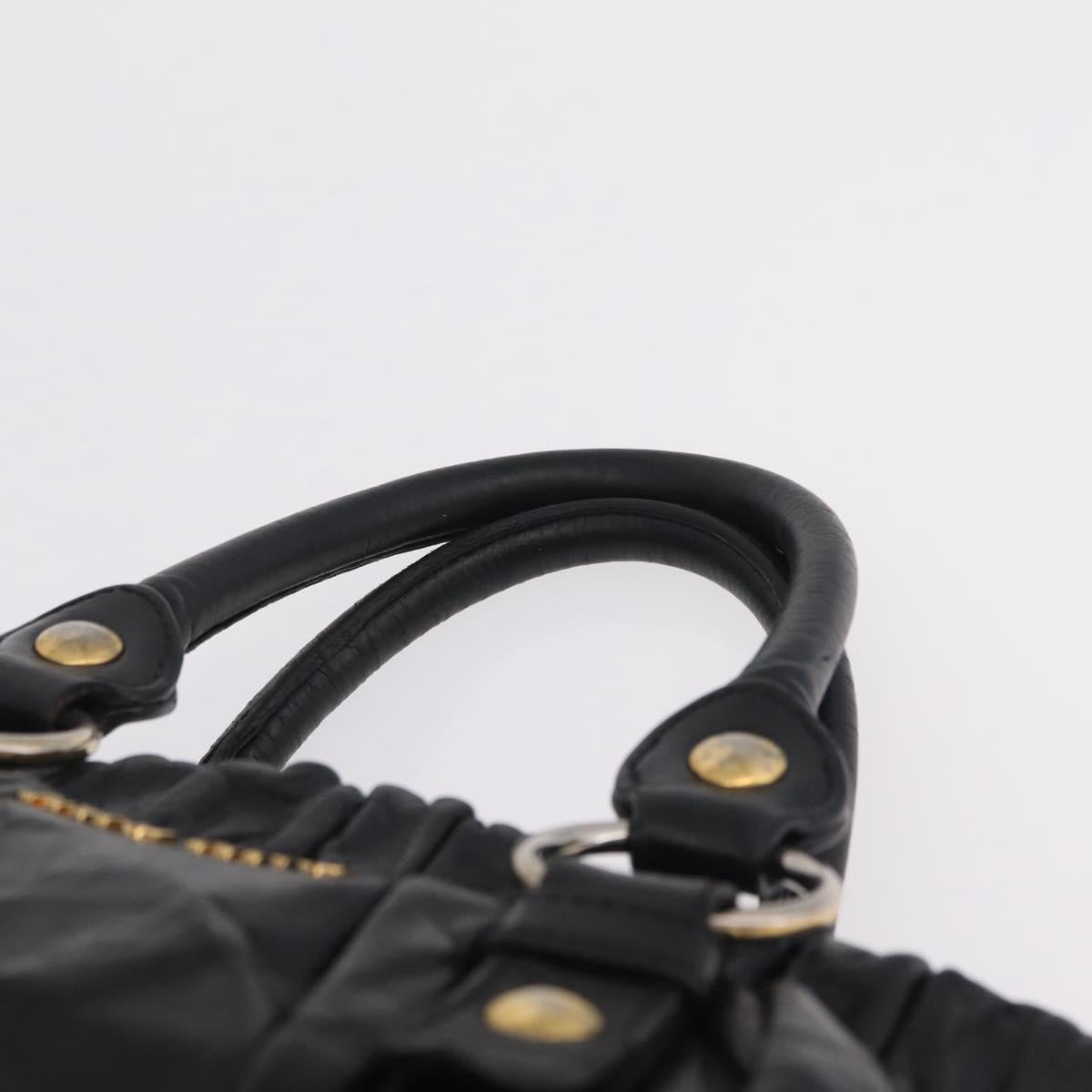 Miu Miu Hand Bag Vitello Lux Leather Black Gold Auth 210528V