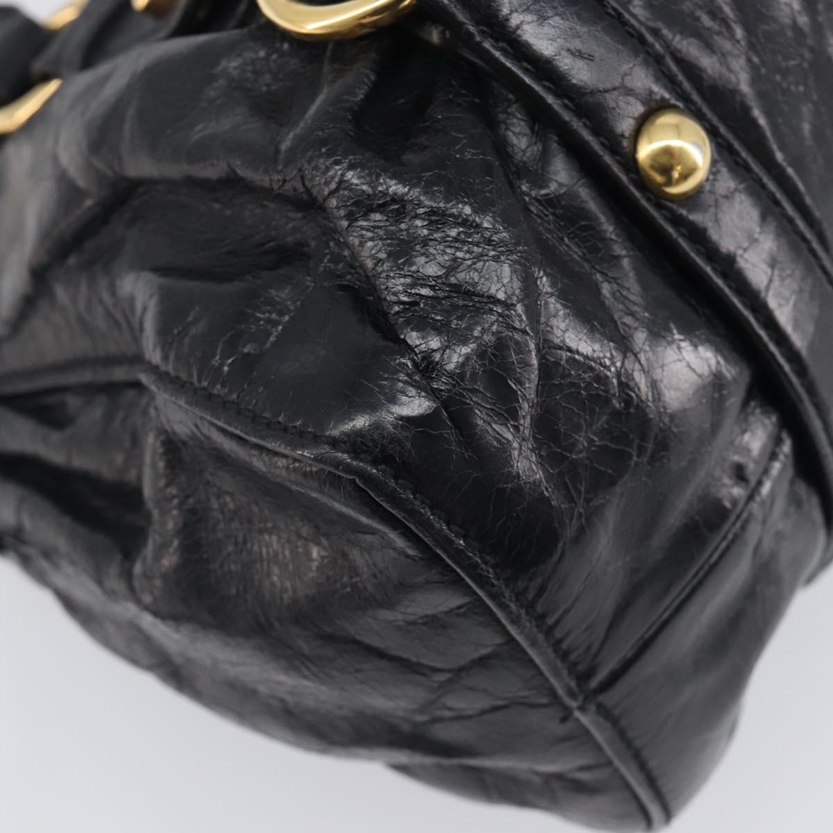 Miu Miu Hand Bag Vittero Dino Leather 2way Black Gold Auth 210529V