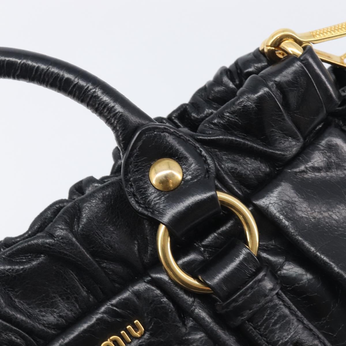 Miu Miu Hand Bag Vittero Dino Leather 2way Black Gold Auth 210529V