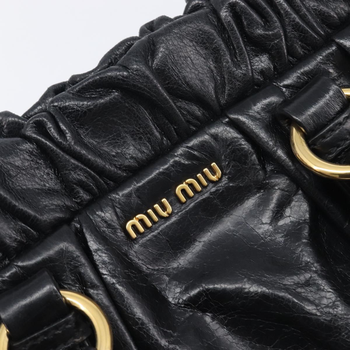 Miu Miu Hand Bag Vittero Dino Leather 2way Black Gold Auth 210529V