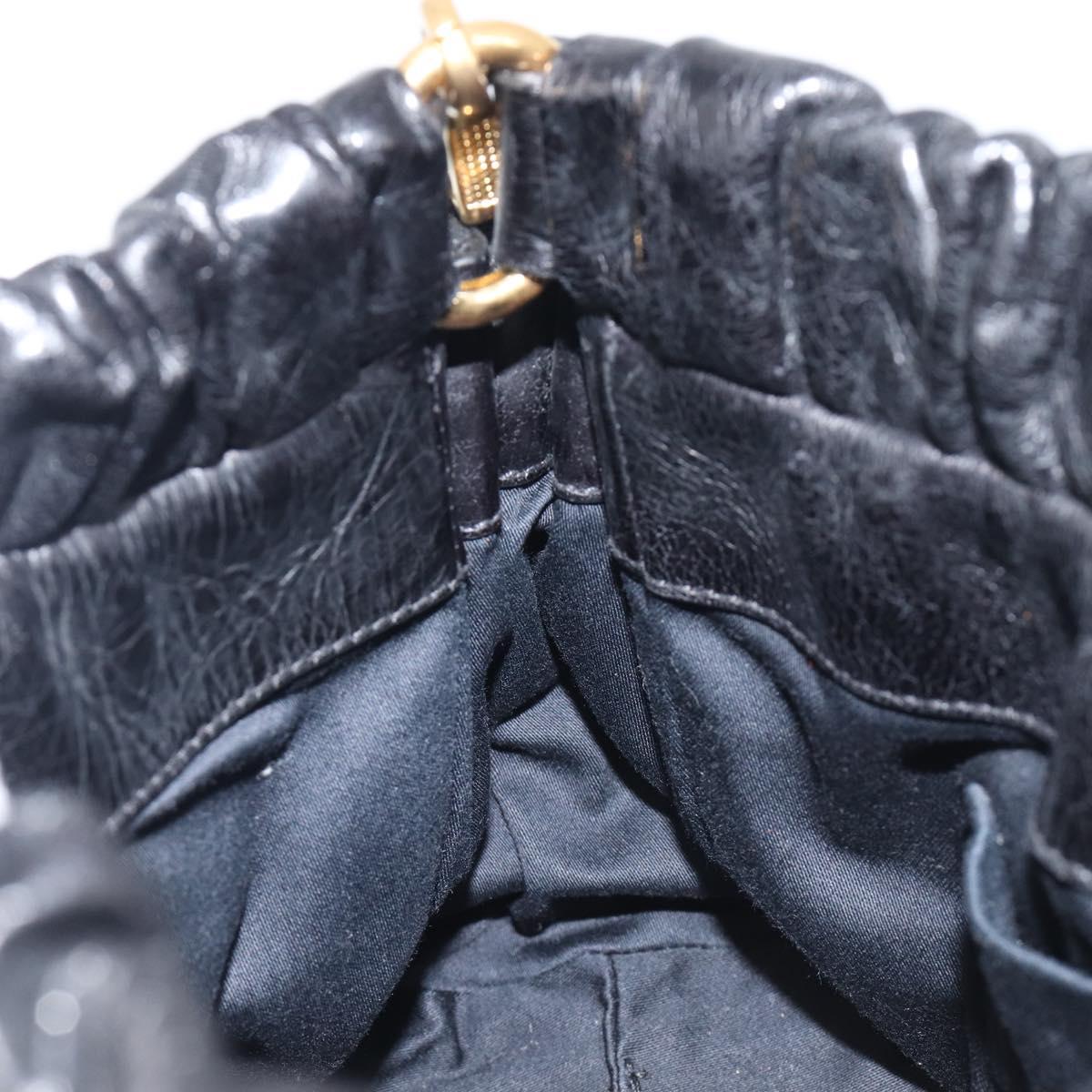 Miu Miu Hand Bag Vittero Dino Leather 2way Black Gold Auth 210529V