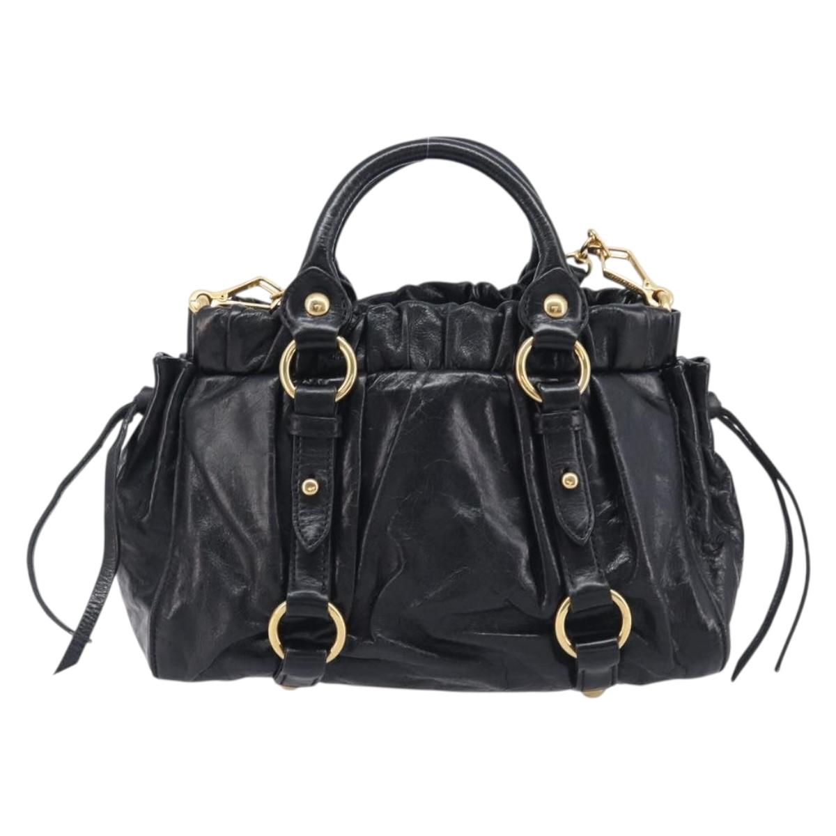 Miu Miu Hand Bag Vittero Dino Leather 2way Black Gold Auth 210529V