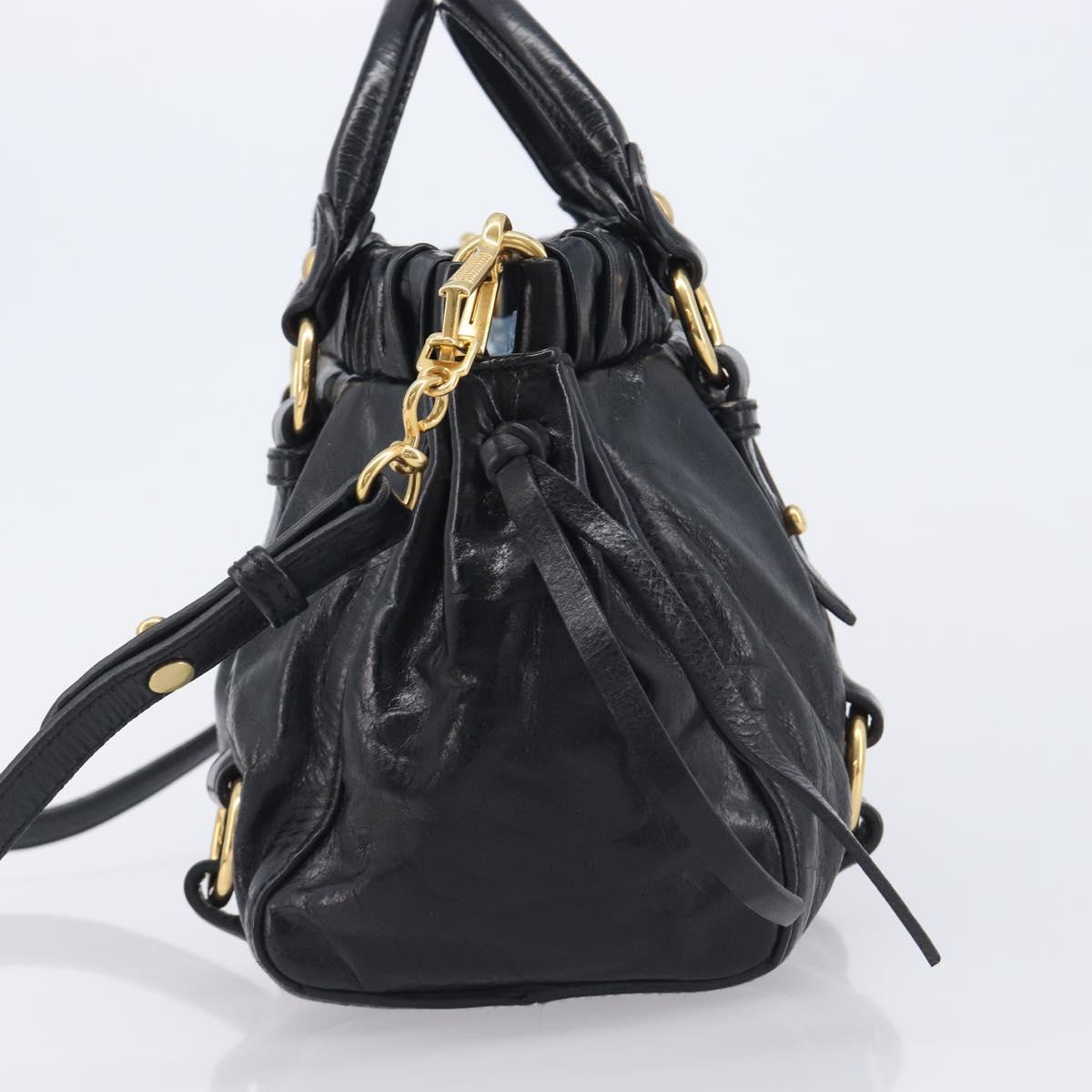 Miu Miu Hand Bag Vittero Dino Leather 2way Black Gold Auth 210529V